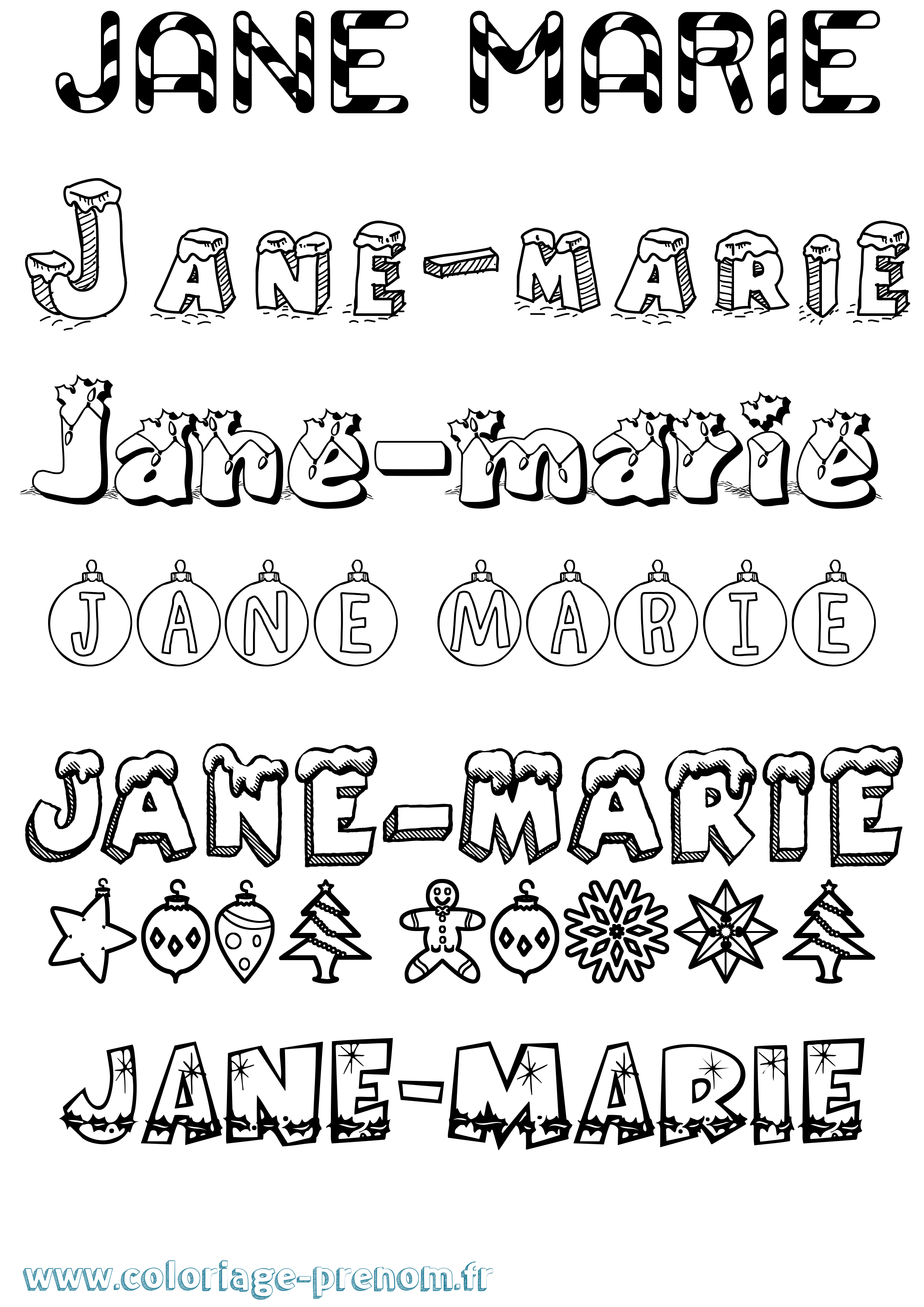 Coloriage Jane-Marie Noël Coloriage prénom Jane-Marie Noël
