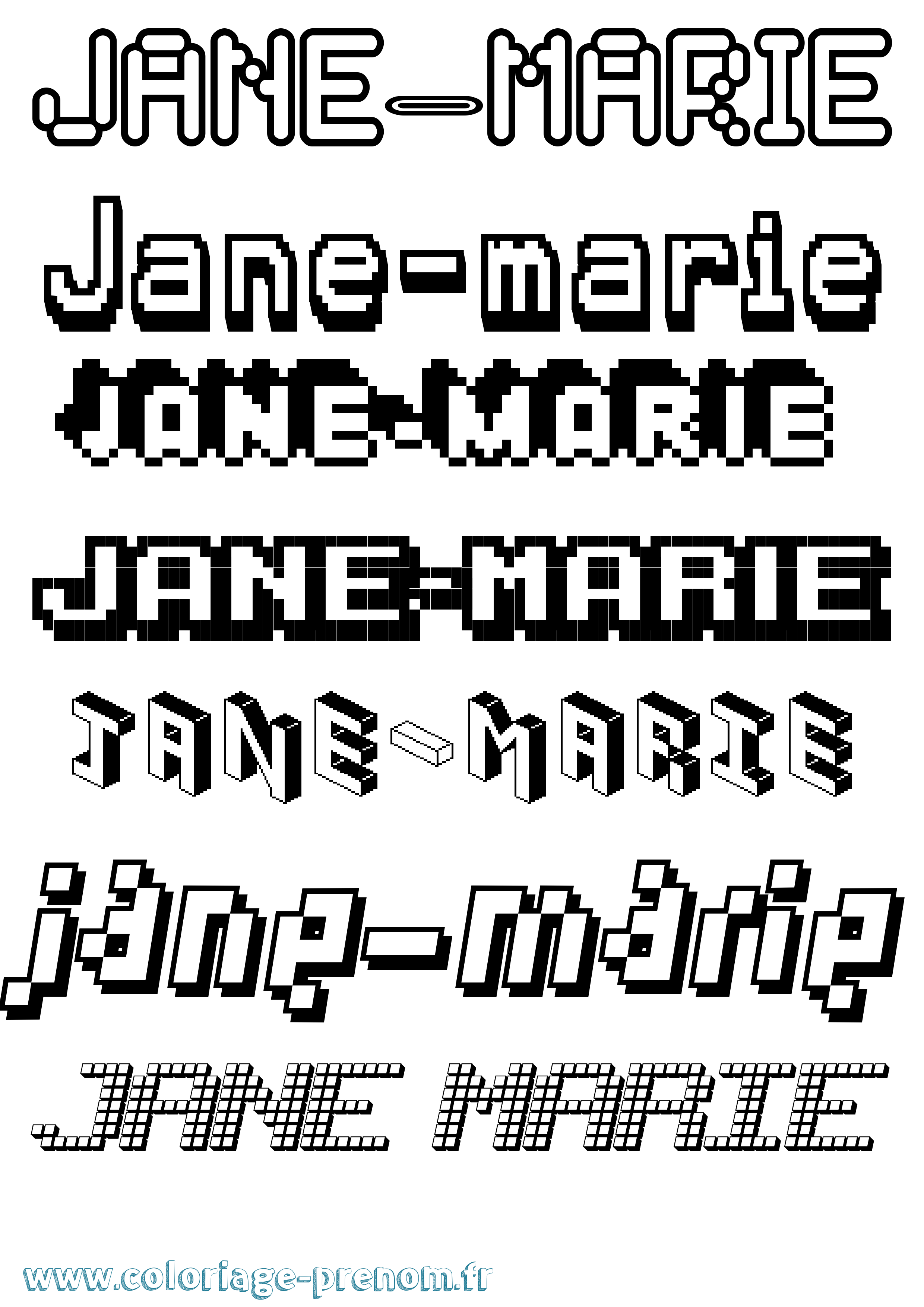 Coloriage Jane-Marie Pixel Coloriage prénom Jane-Marie Pixel