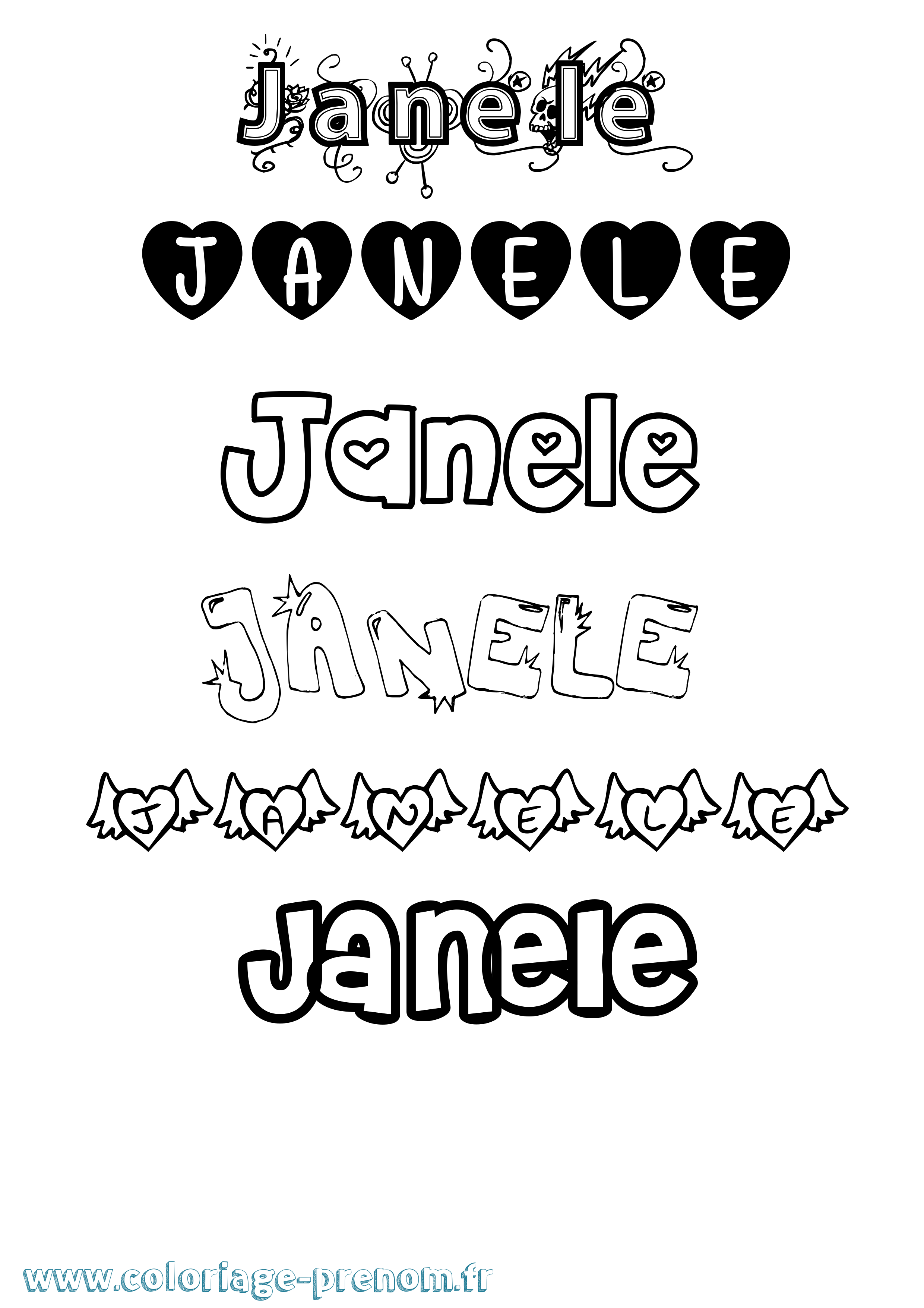 Coloriage Janele Girly Coloriage prénom Janele Girly
