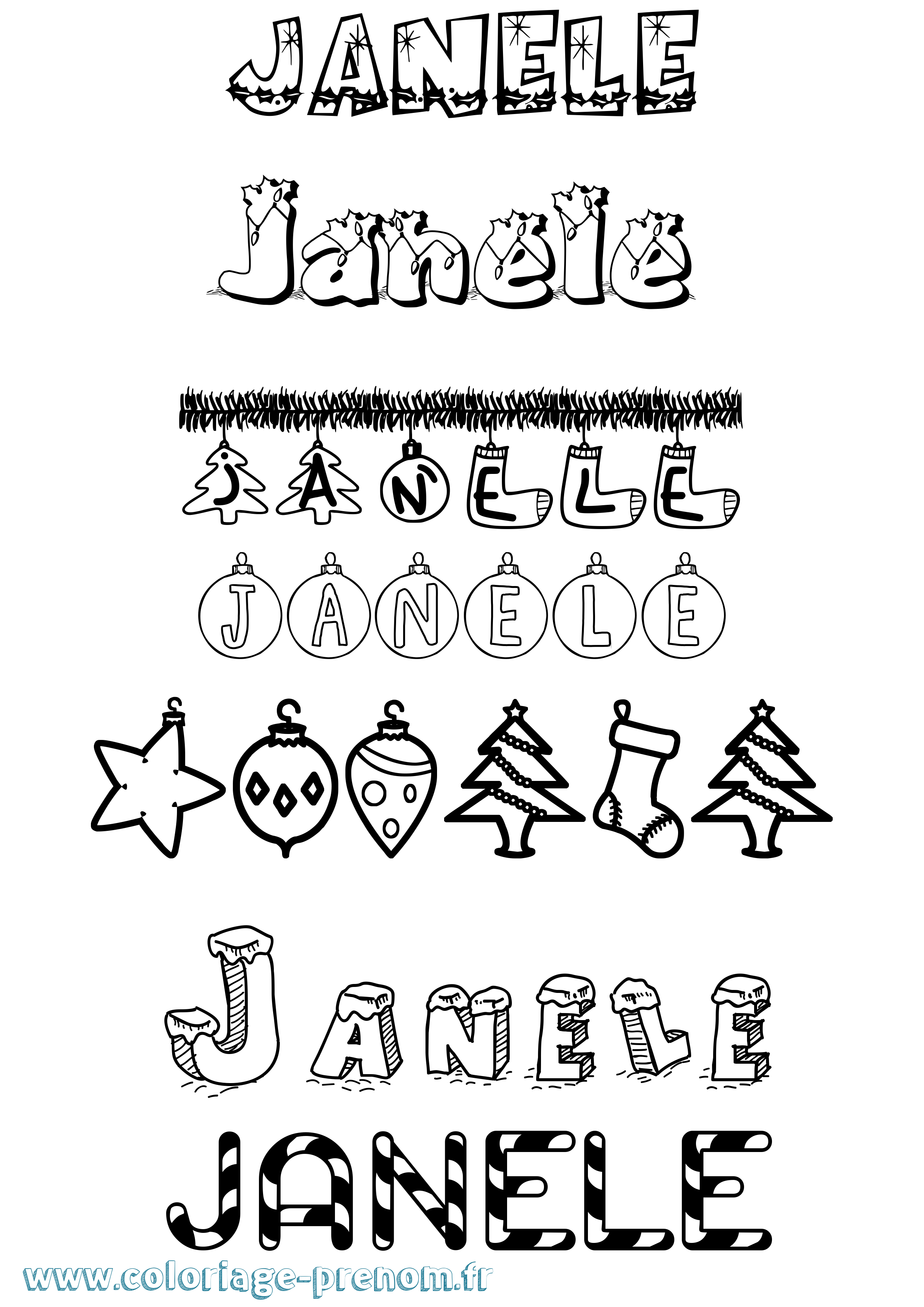 Coloriage Janele Noël Coloriage prénom Janele Noël