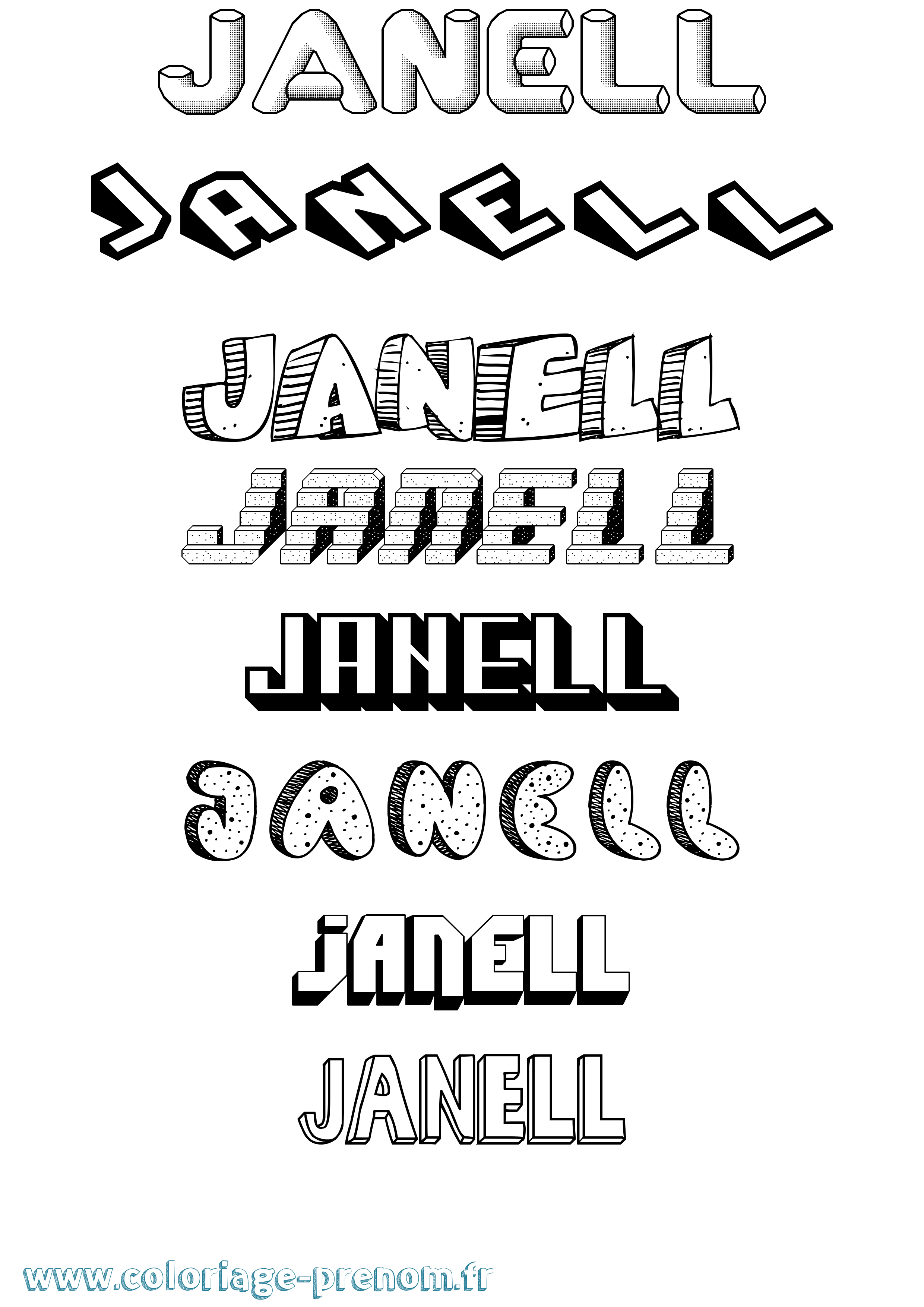 Coloriage Janell Effet 3D Coloriage prénom Janell Effet 3D