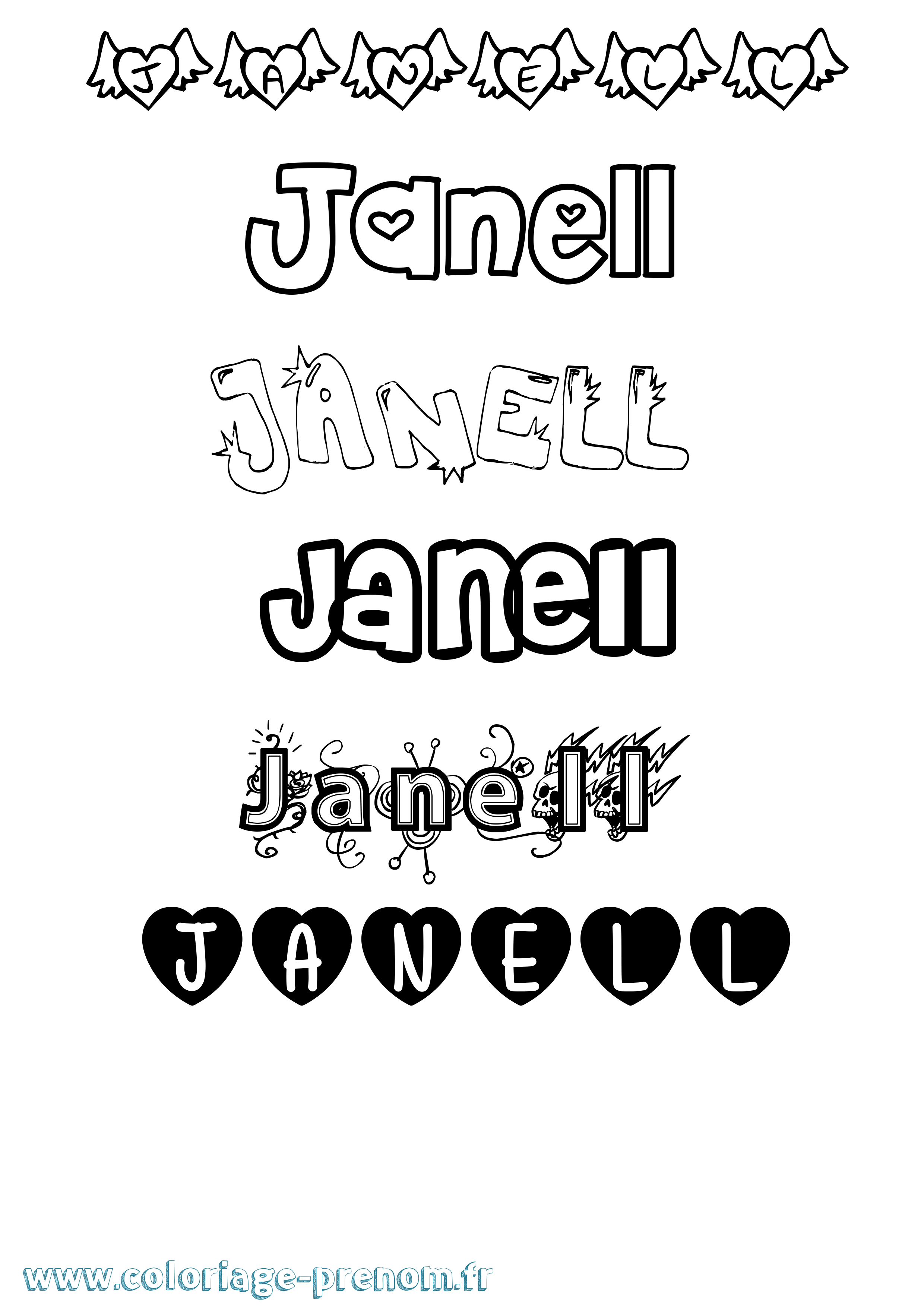 Coloriage Janell Girly Coloriage prénom Janell Girly
