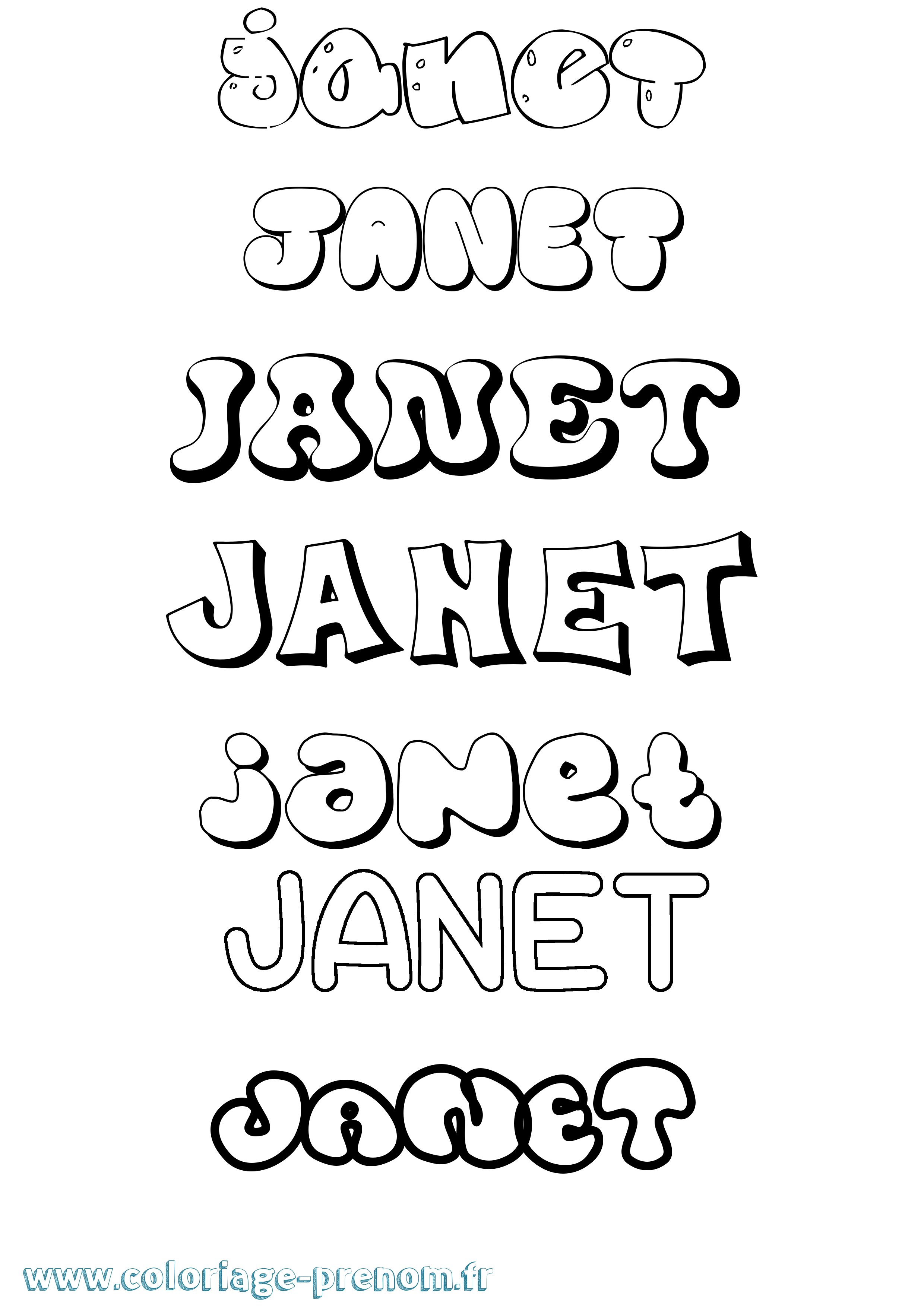 Coloriage Janet Bubble Coloriage prénom Janet Bubble