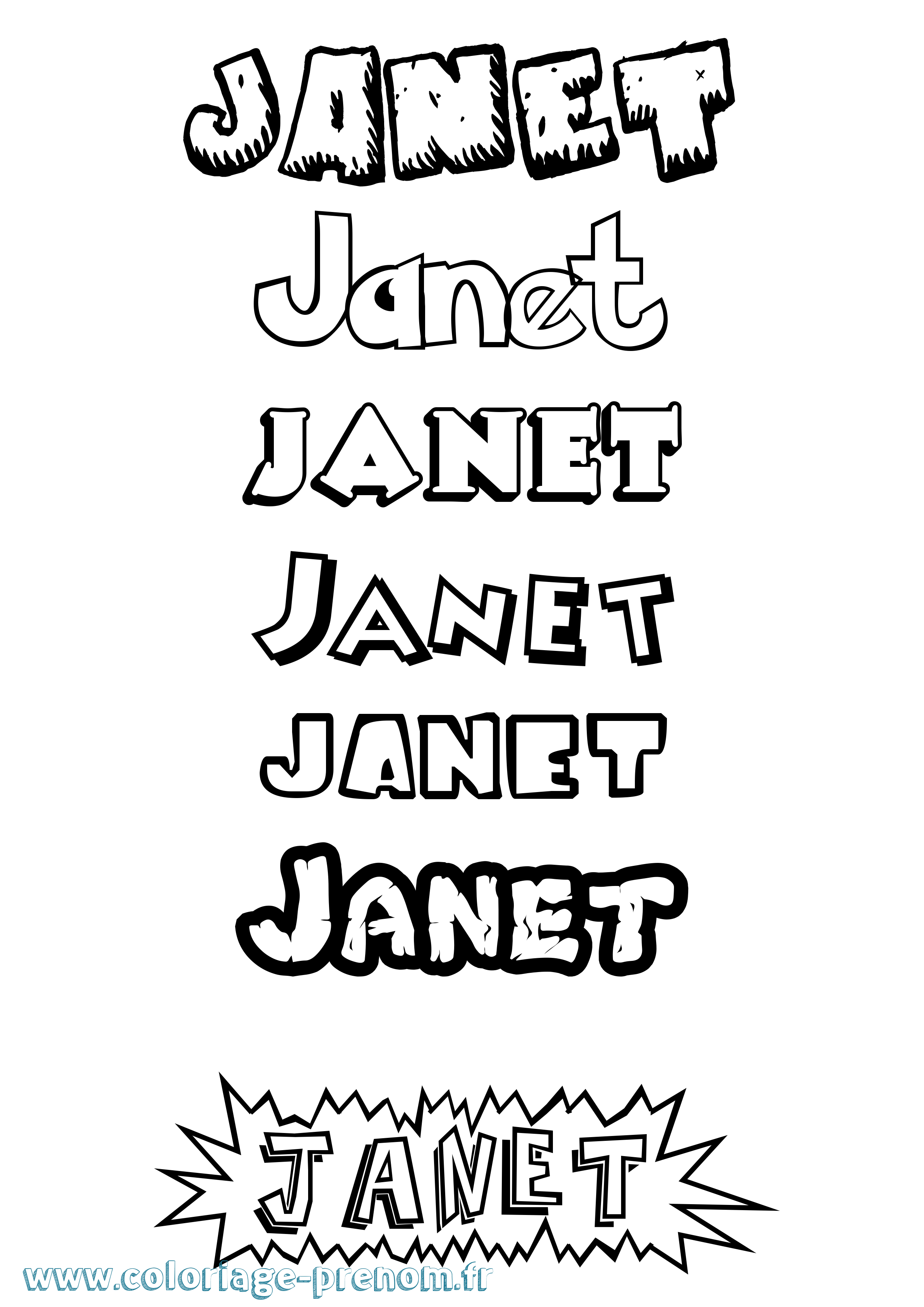 Coloriage Janet Dessin Animé Coloriage prénom Janet Dessin Animé