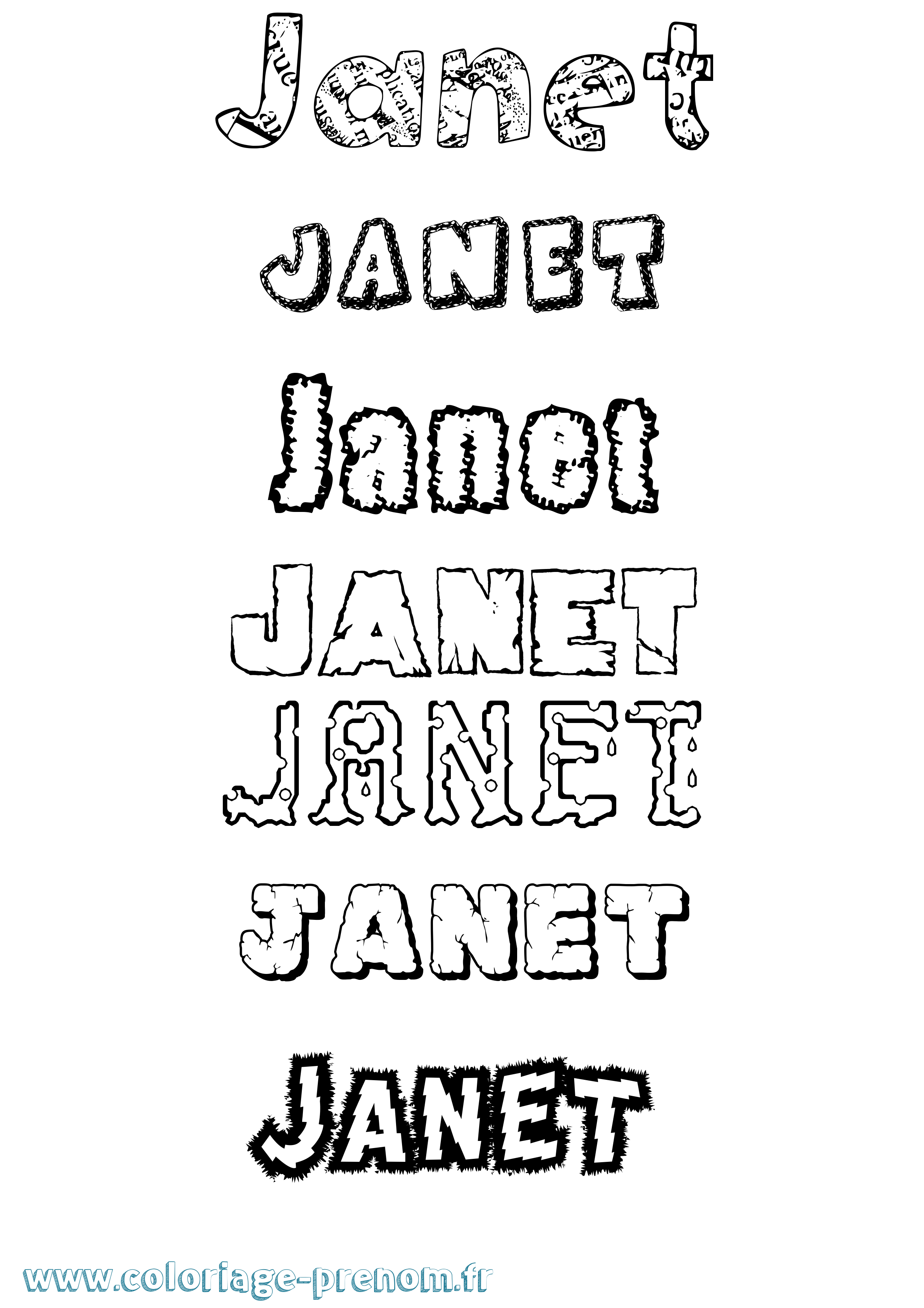 Coloriage Janet Destructuré Coloriage prénom Janet Destructuré