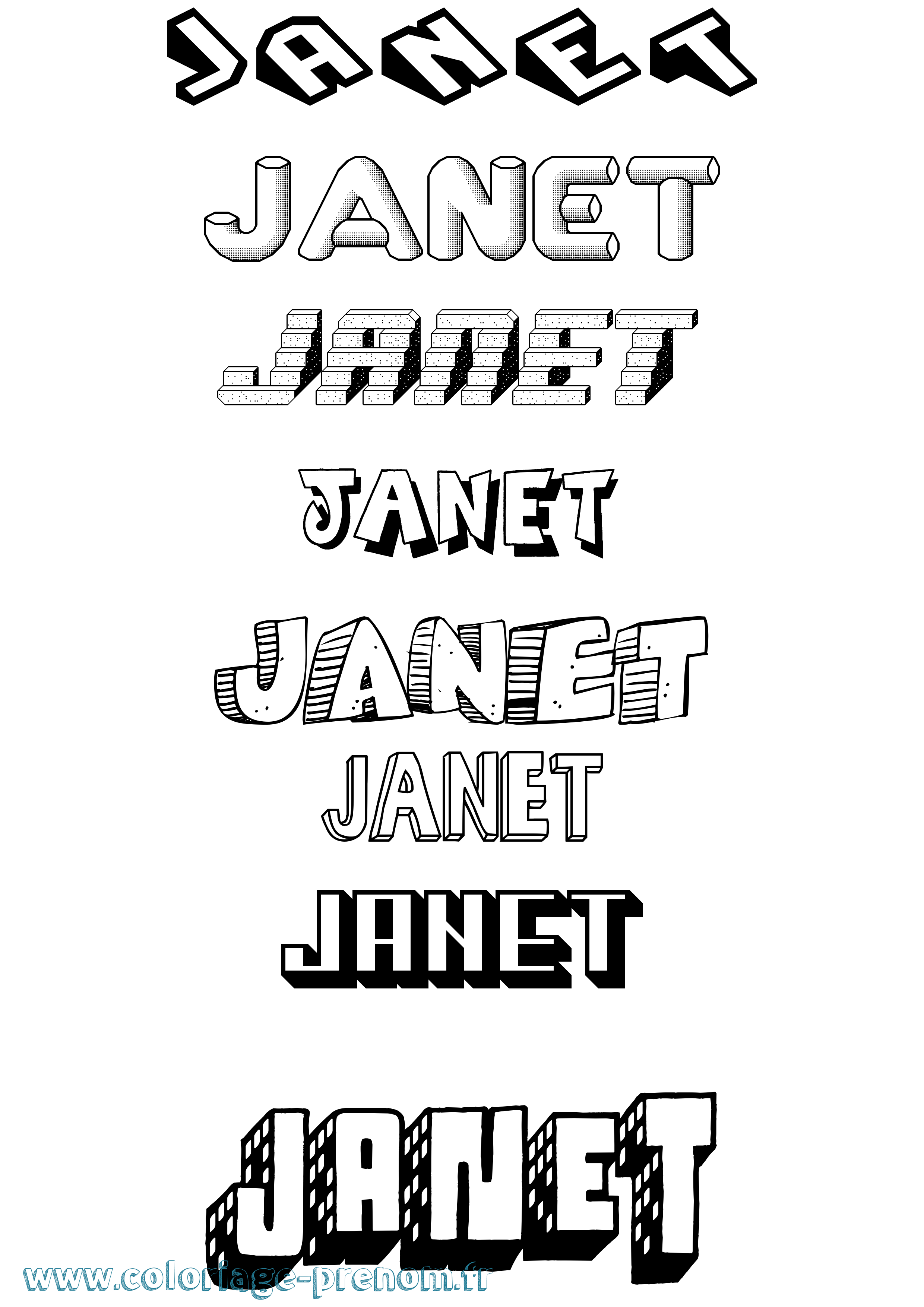 Coloriage Janet Effet 3D Coloriage prénom Janet Effet 3D