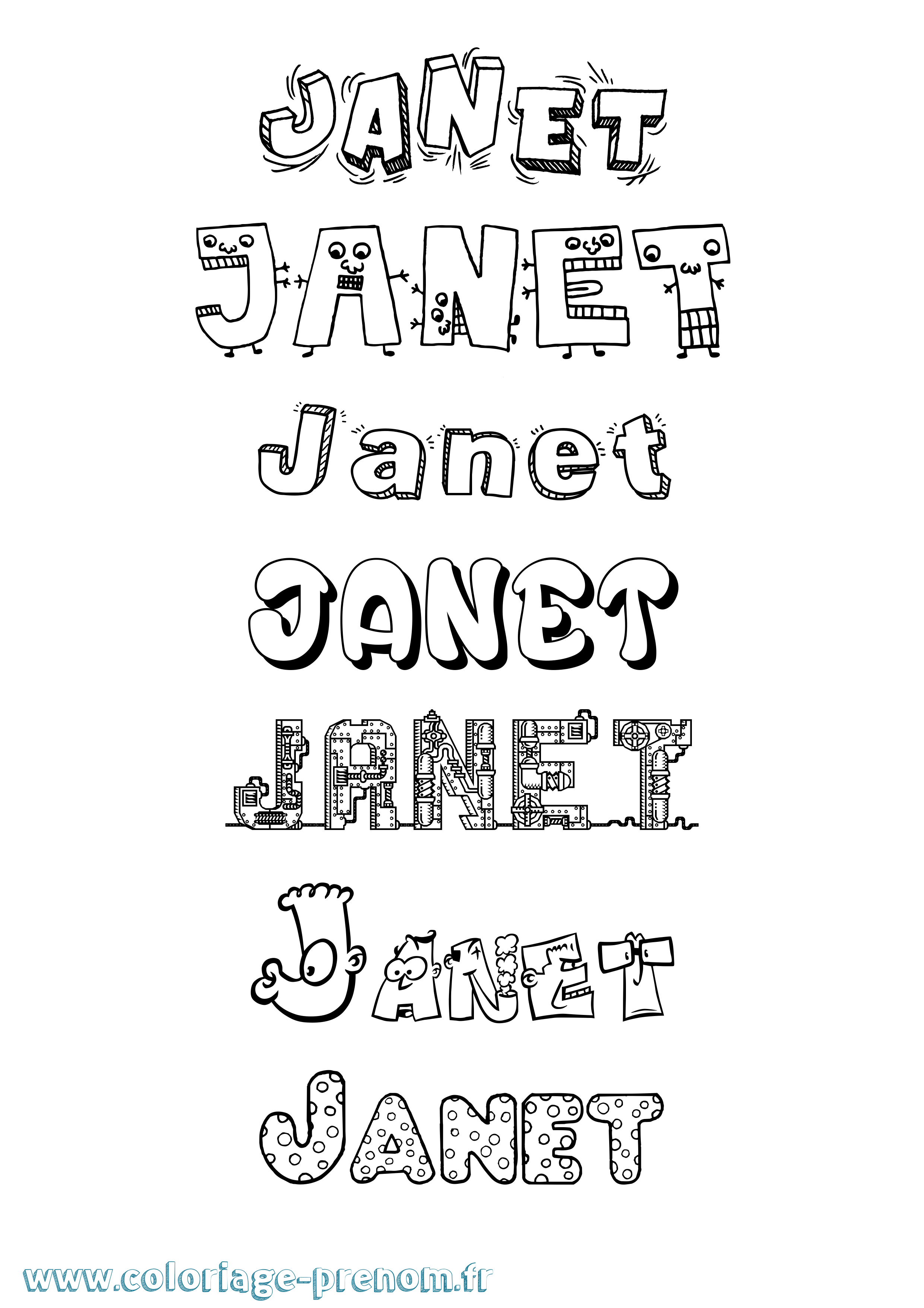 Coloriage Janet Fun Coloriage prénom Janet Fun