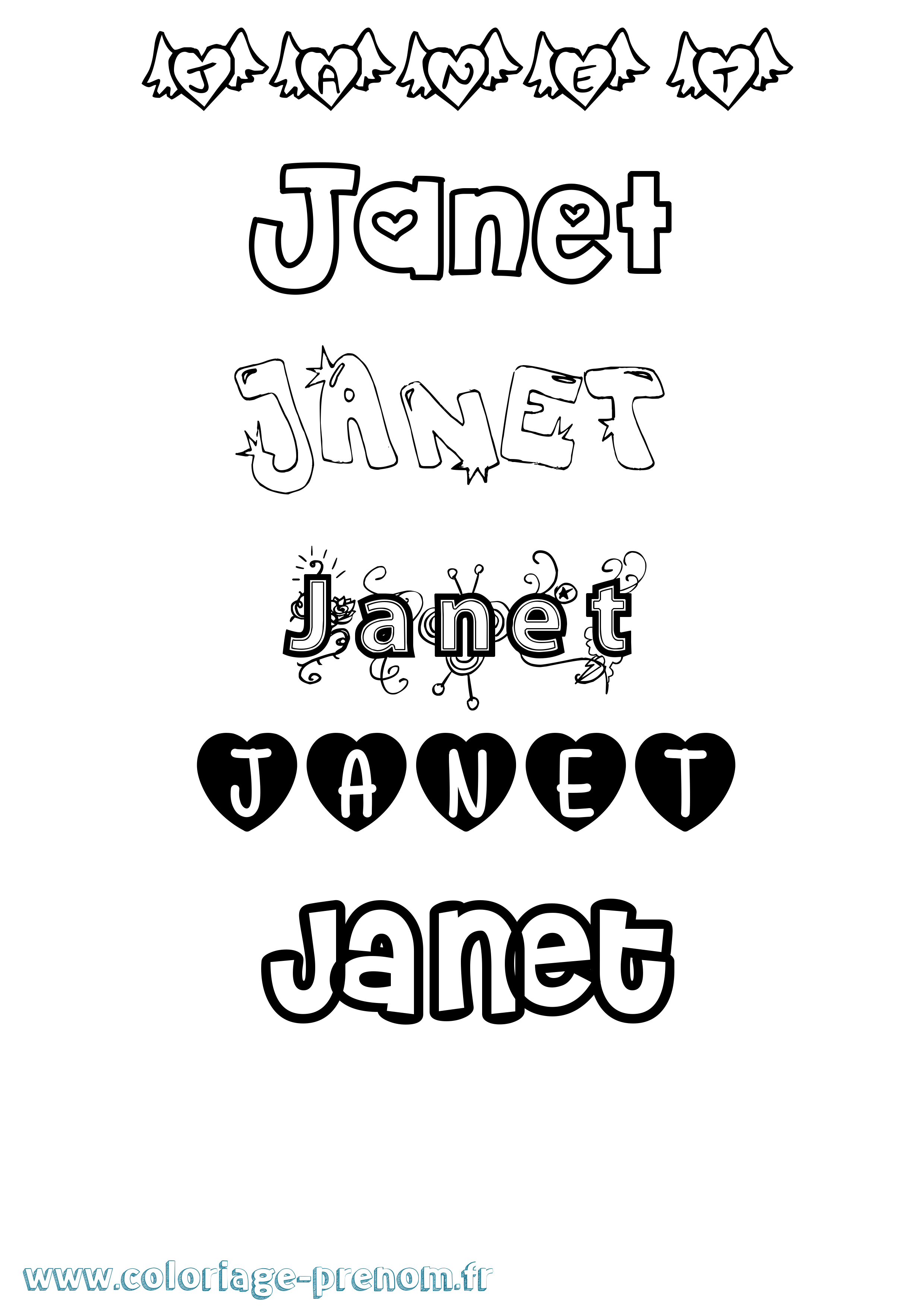 Coloriage Janet Girly Coloriage prénom Janet Girly