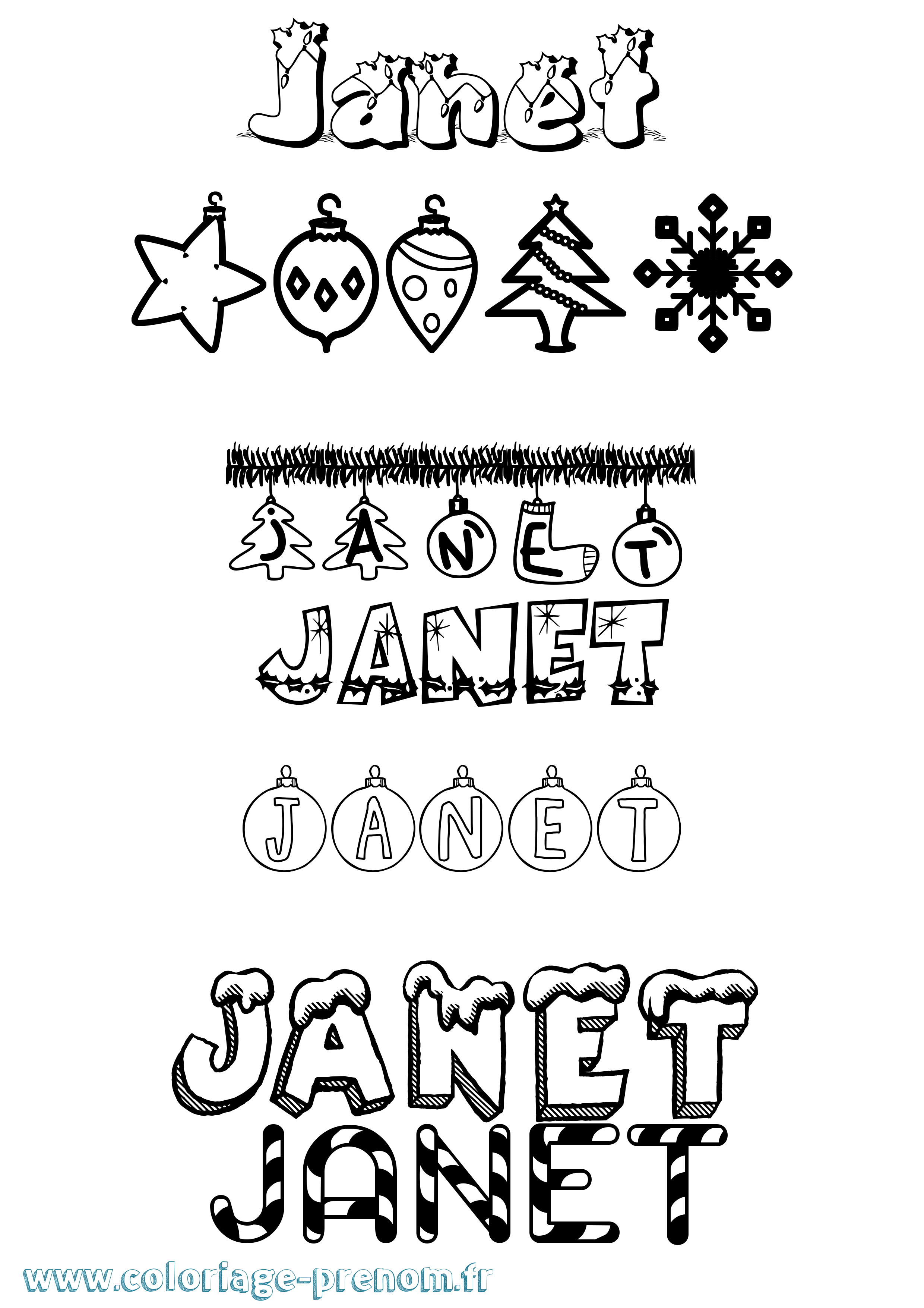 Coloriage Janet Noël Coloriage prénom Janet Noël
