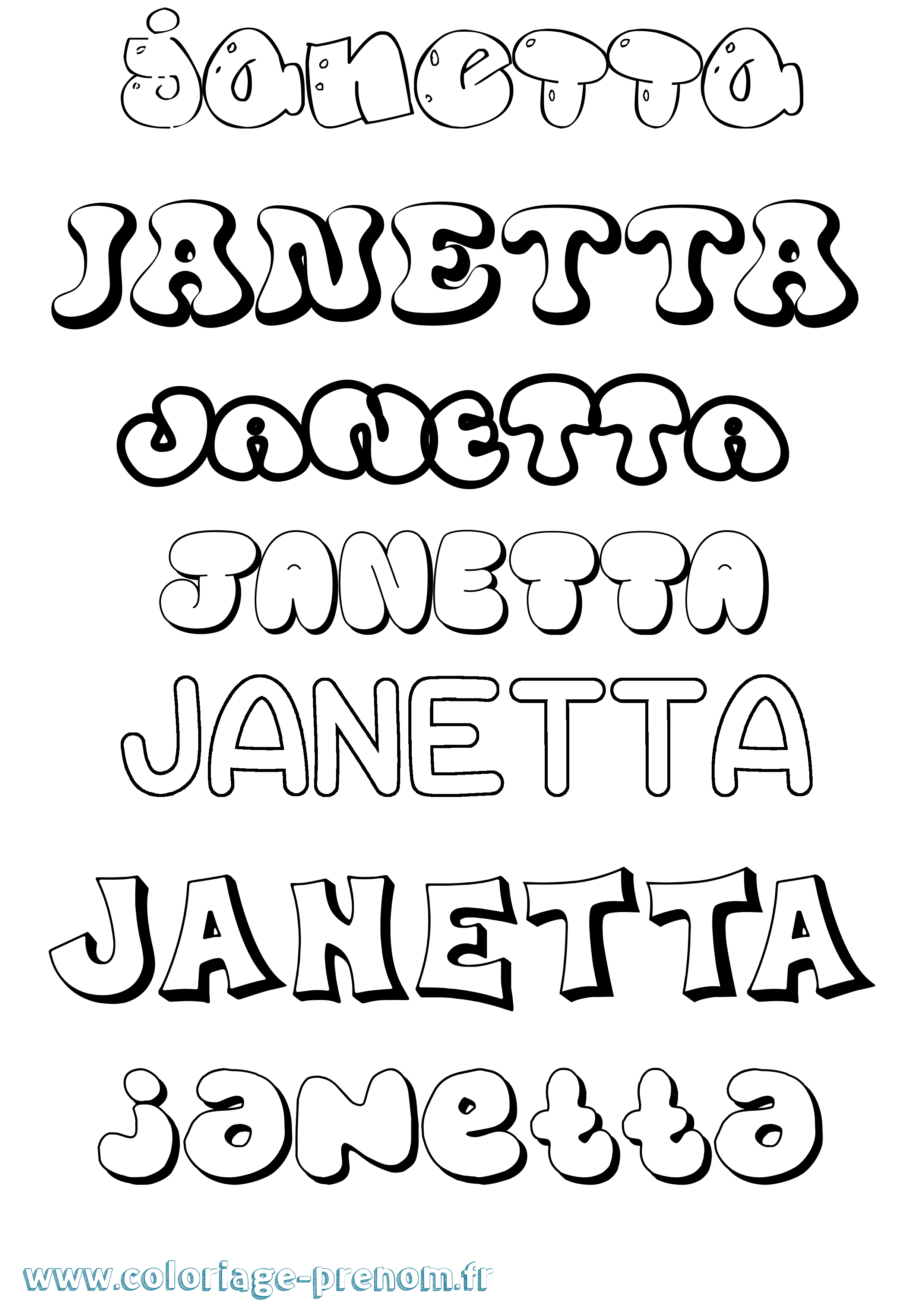 Coloriage Janetta Bubble Coloriage prénom Janetta Bubble