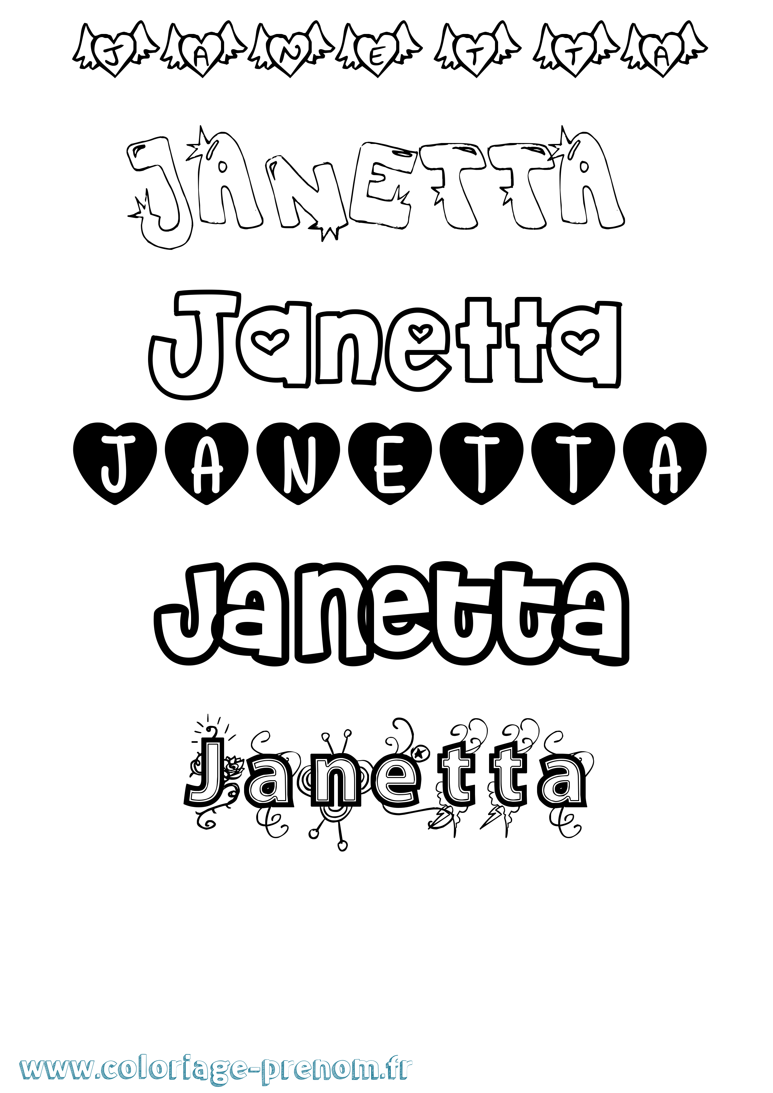 Coloriage Janetta Girly Coloriage prénom Janetta Girly