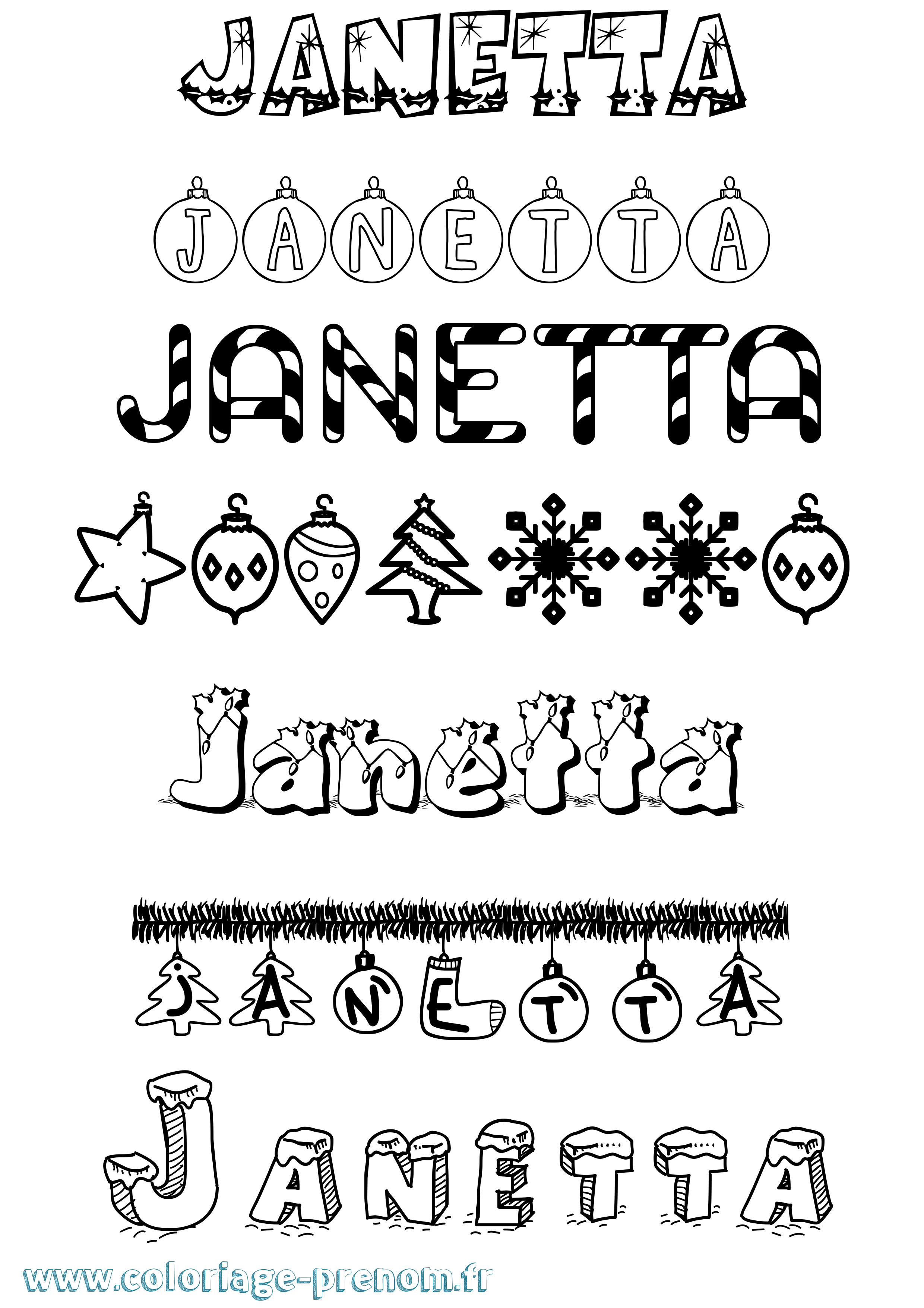 Coloriage Janetta Noël Coloriage prénom Janetta Noël
