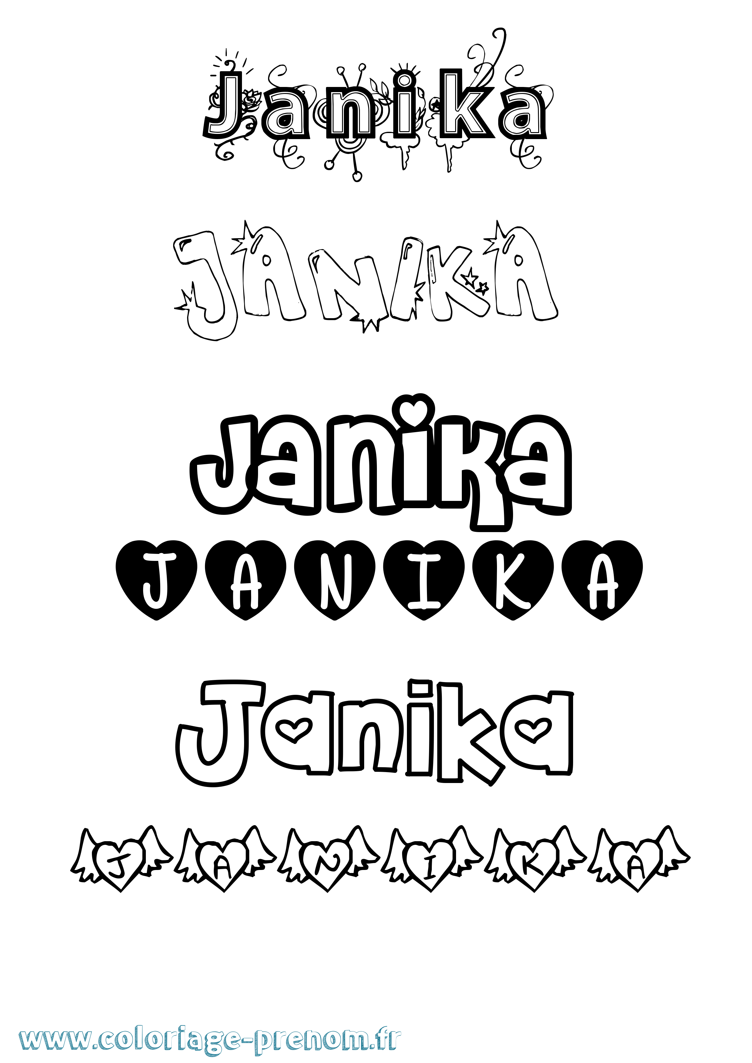 Coloriage Janika Girly Coloriage prénom Janika Girly