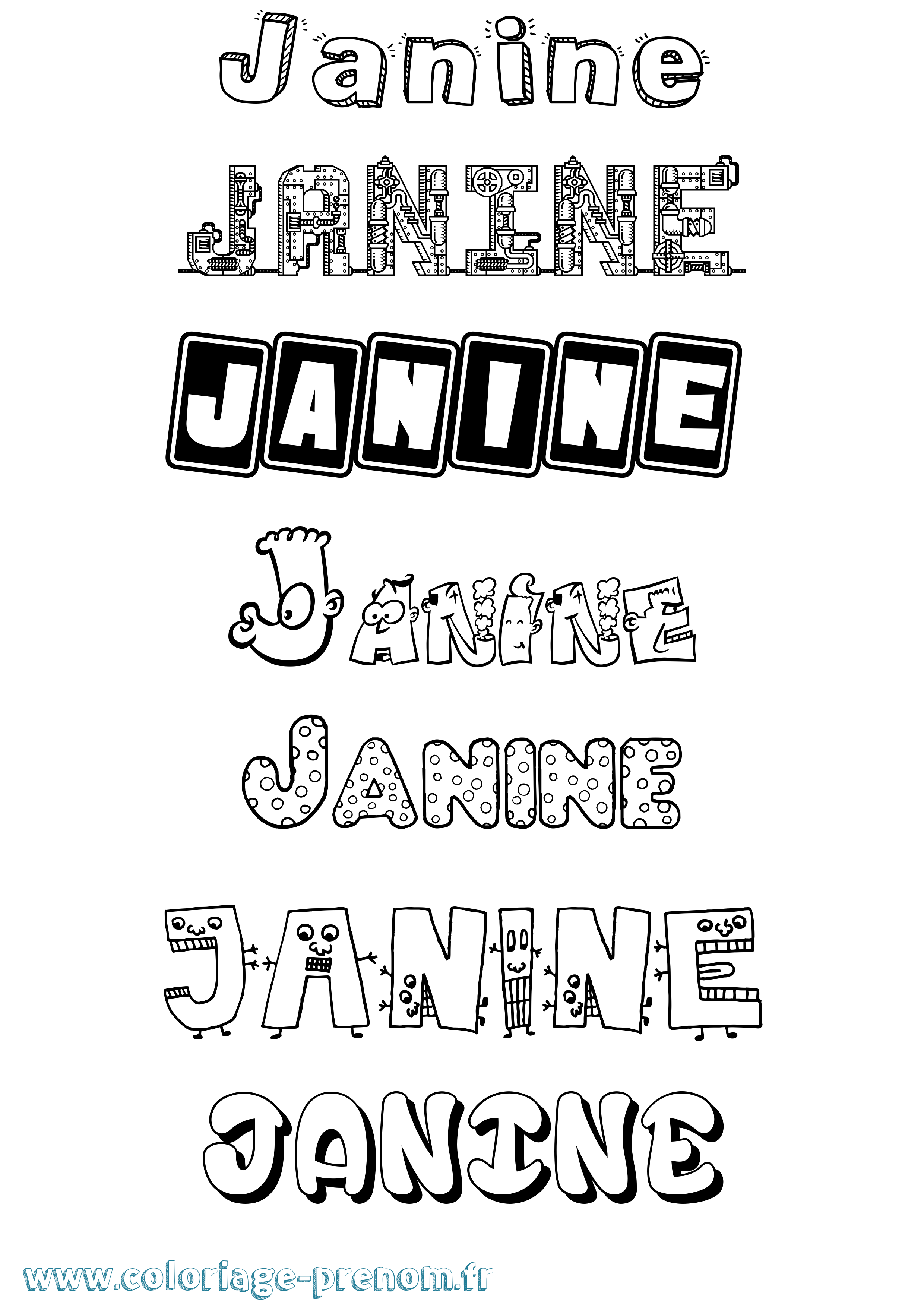 Coloriage Janine Fun Coloriage prénom Janine Fun