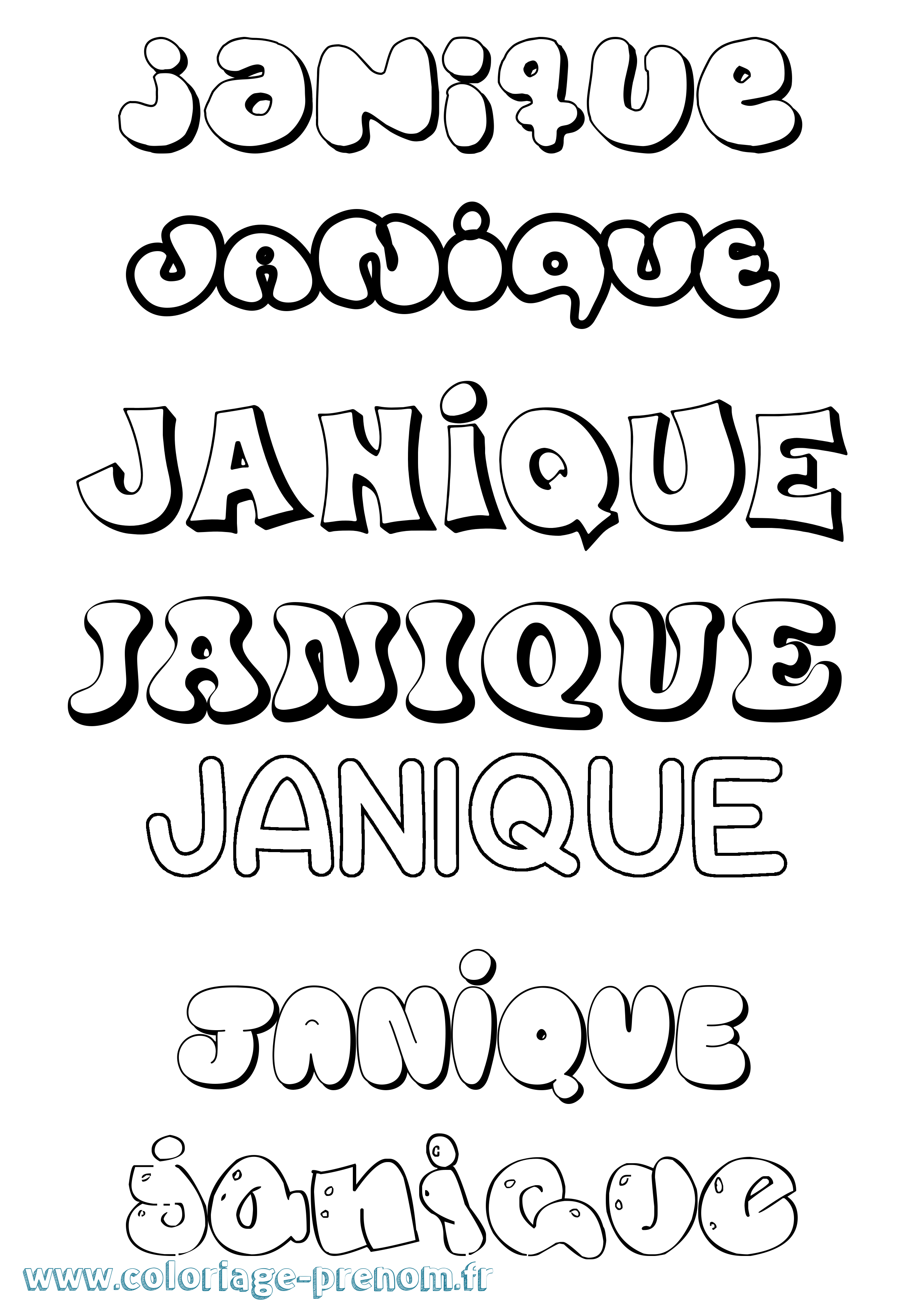 Coloriage Janique Bubble Coloriage prénom Janique Bubble