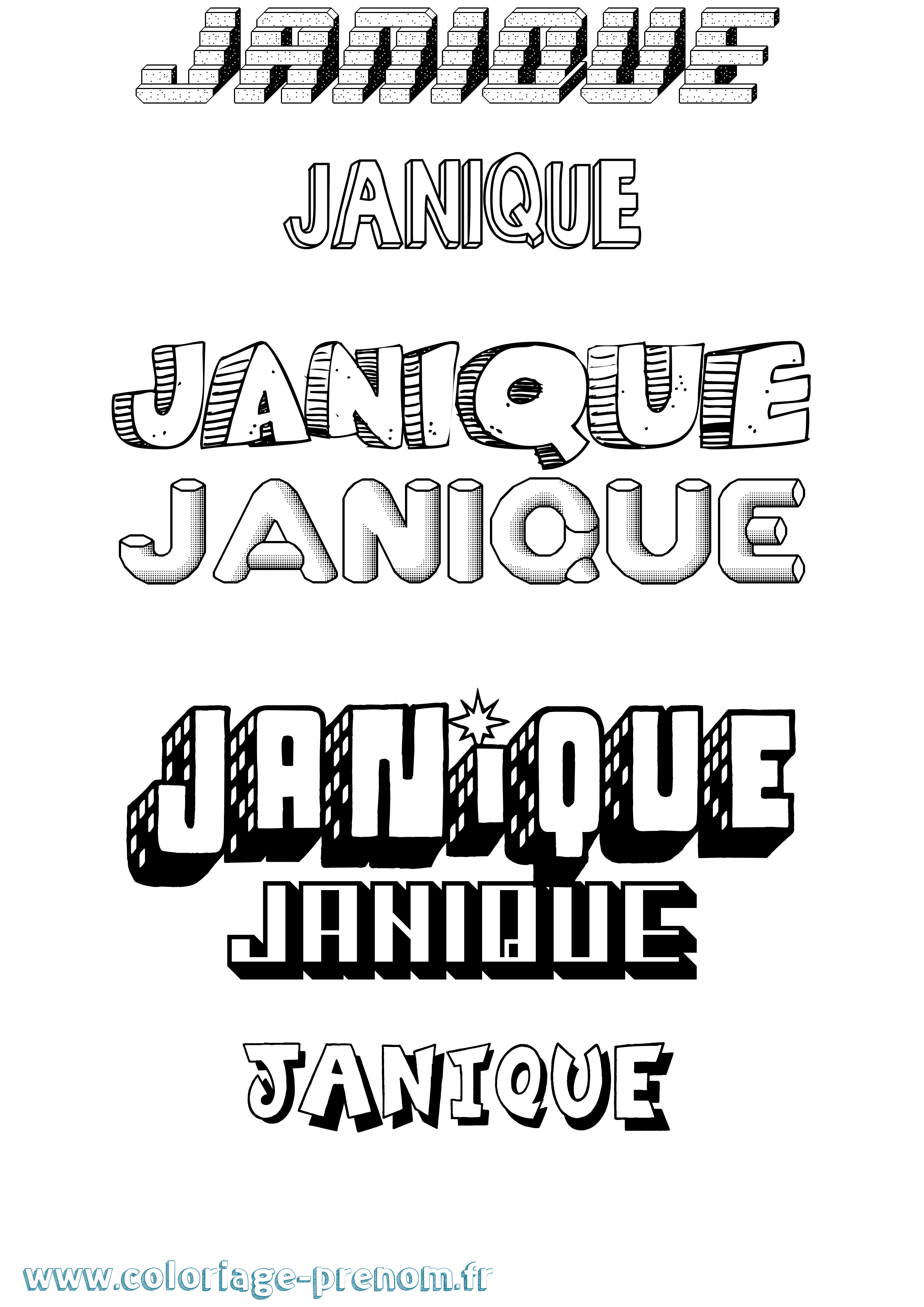 Coloriage Janique Effet 3D Coloriage prénom Janique Effet 3D