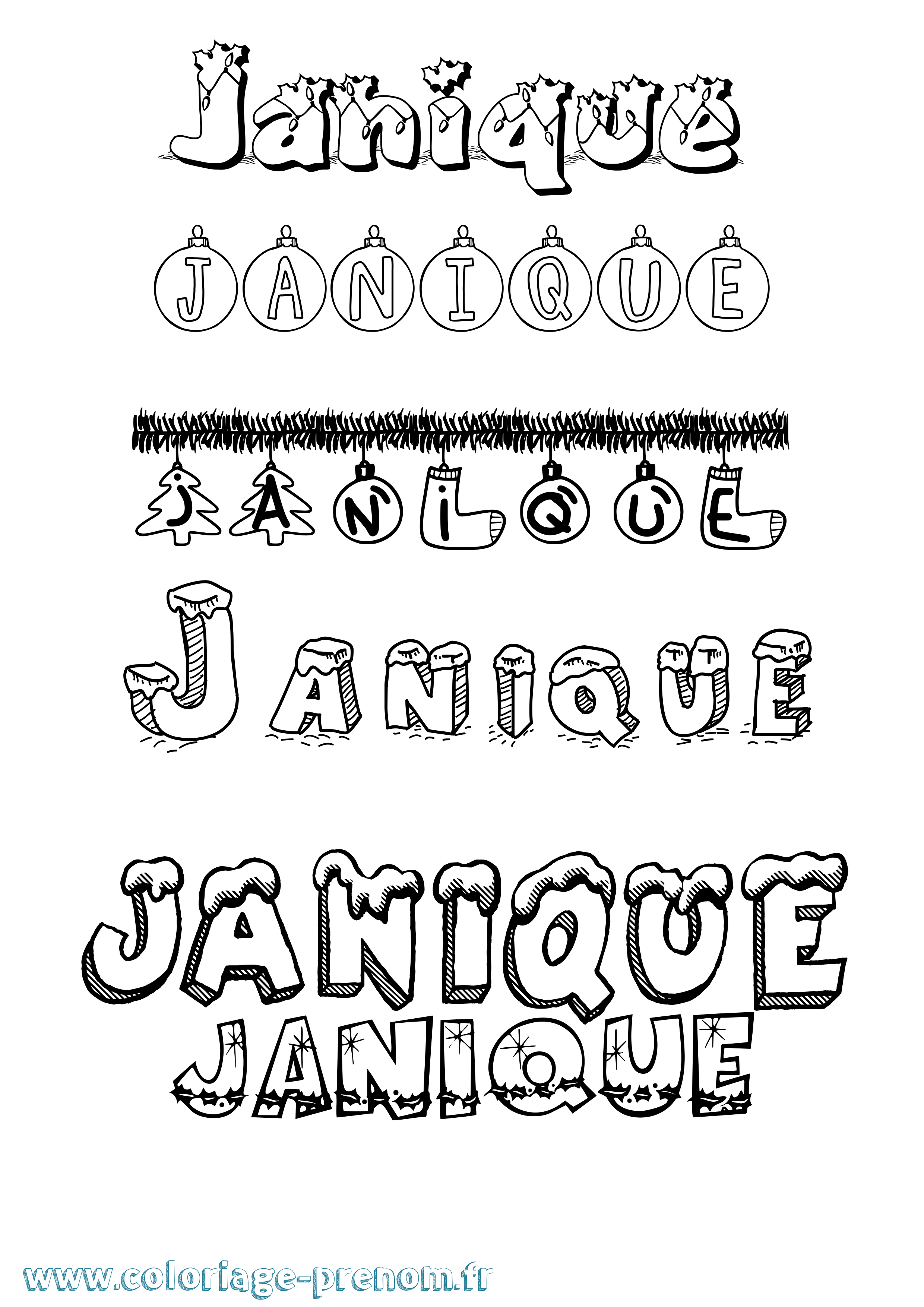 Coloriage Janique Noël Coloriage prénom Janique Noël