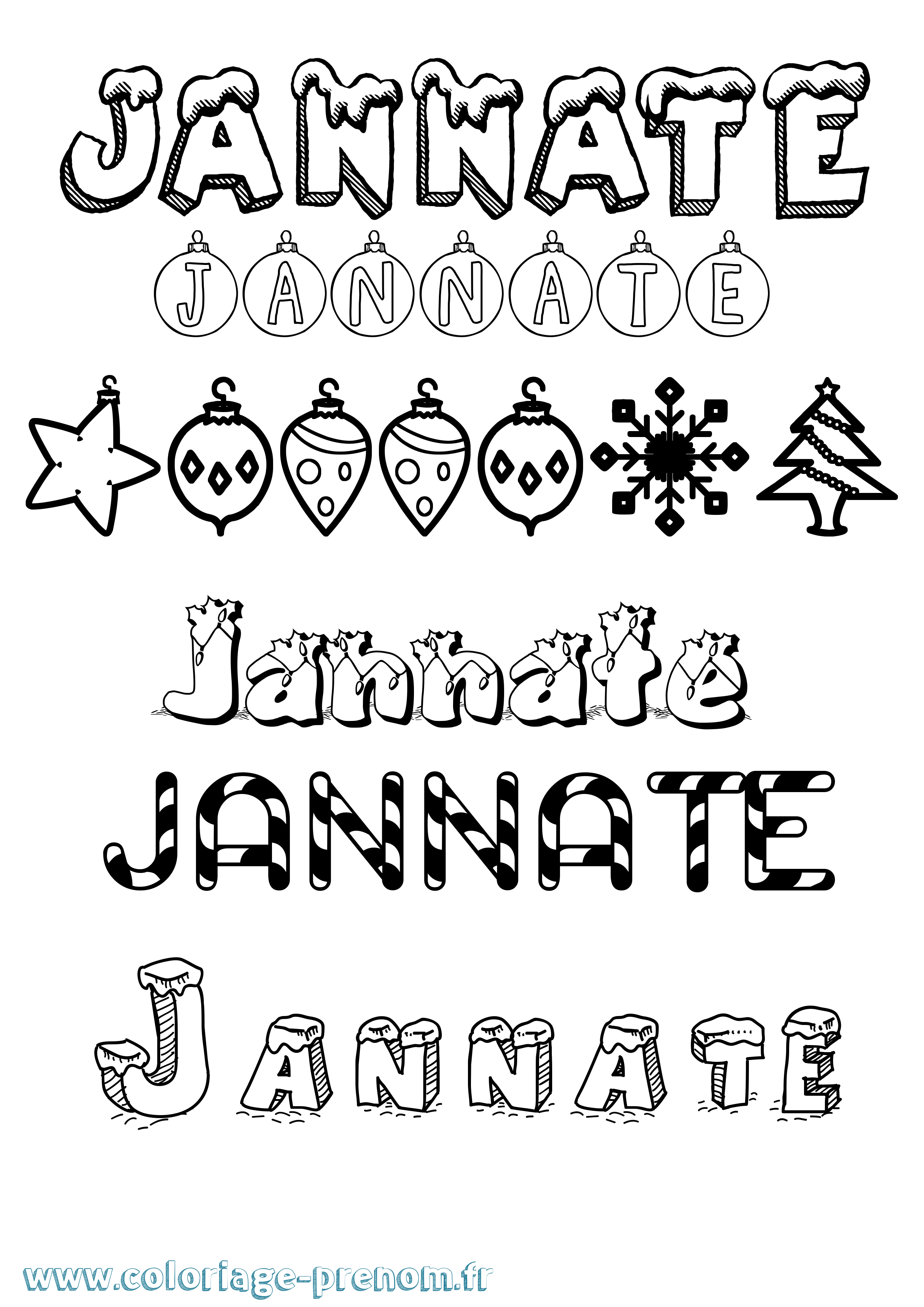 Coloriage Jannate Noël Coloriage prénom Jannate Noël