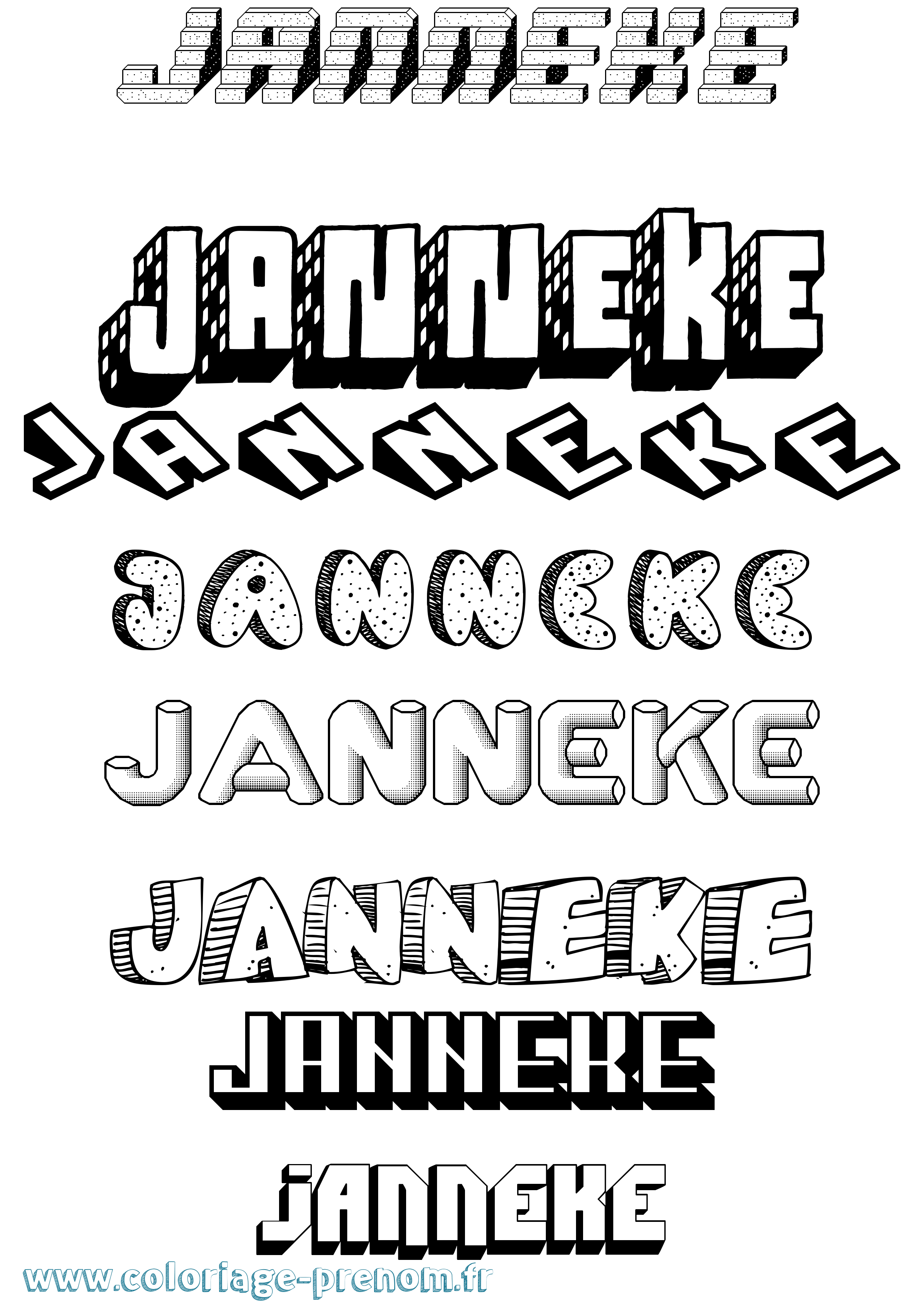 Coloriage Janneke Effet 3D Coloriage prénom Janneke Effet 3D