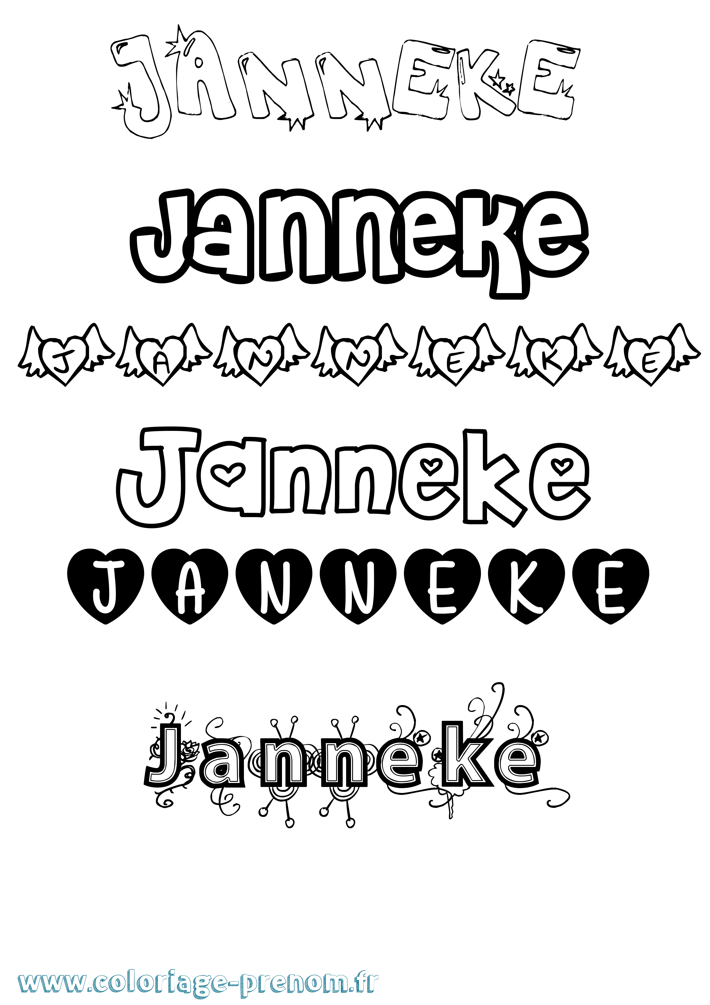 Coloriage Janneke Girly Coloriage prénom Janneke Girly