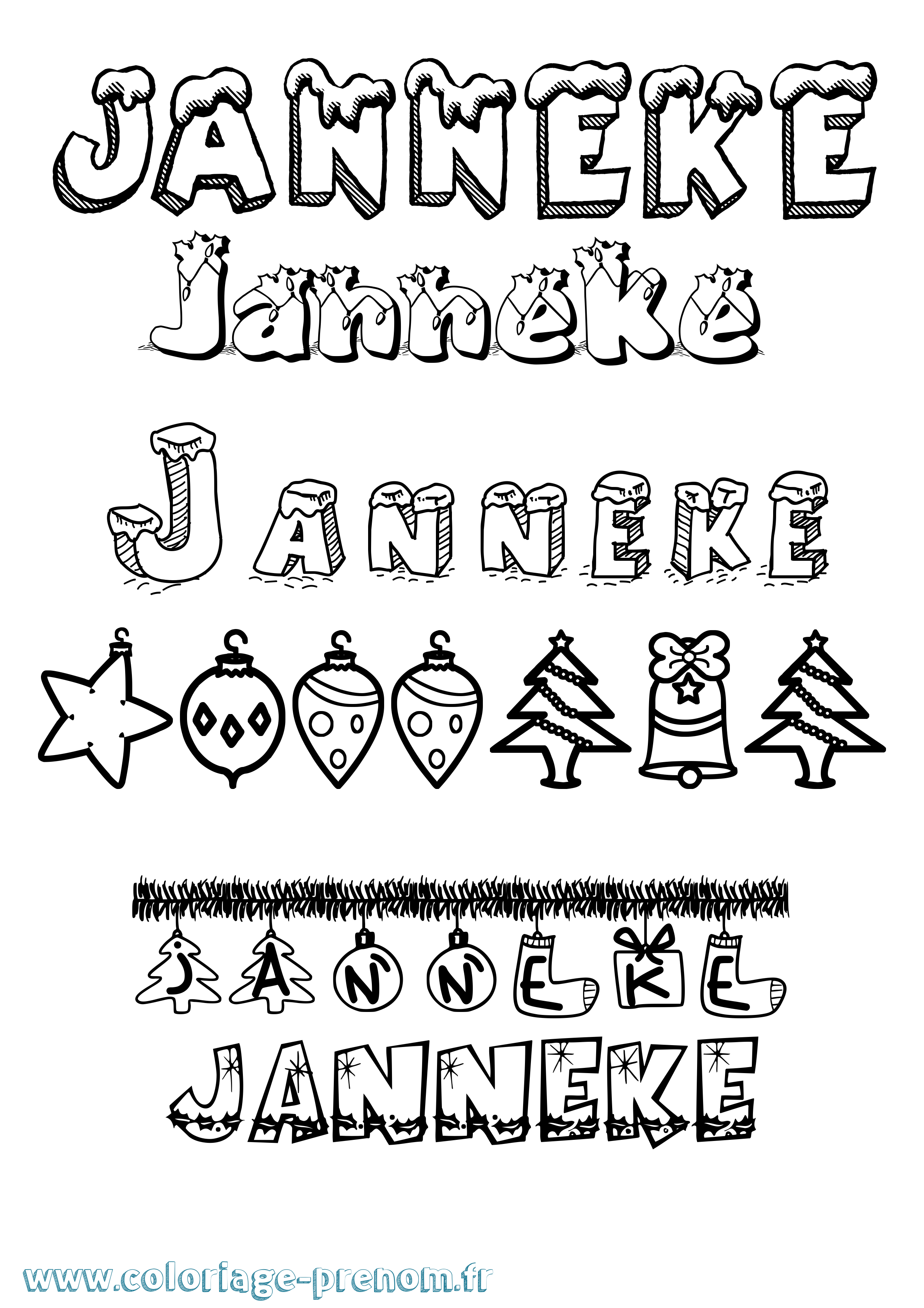 Coloriage Janneke Noël Coloriage prénom Janneke Noël