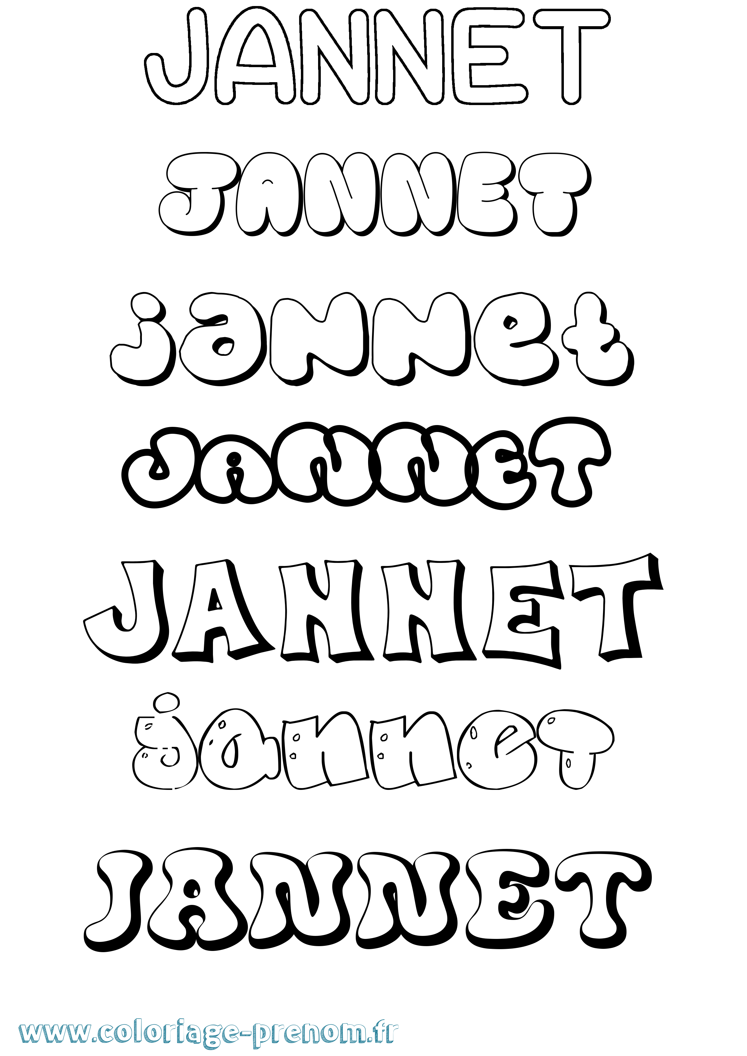 Coloriage Jannet Bubble Coloriage prénom Jannet Bubble