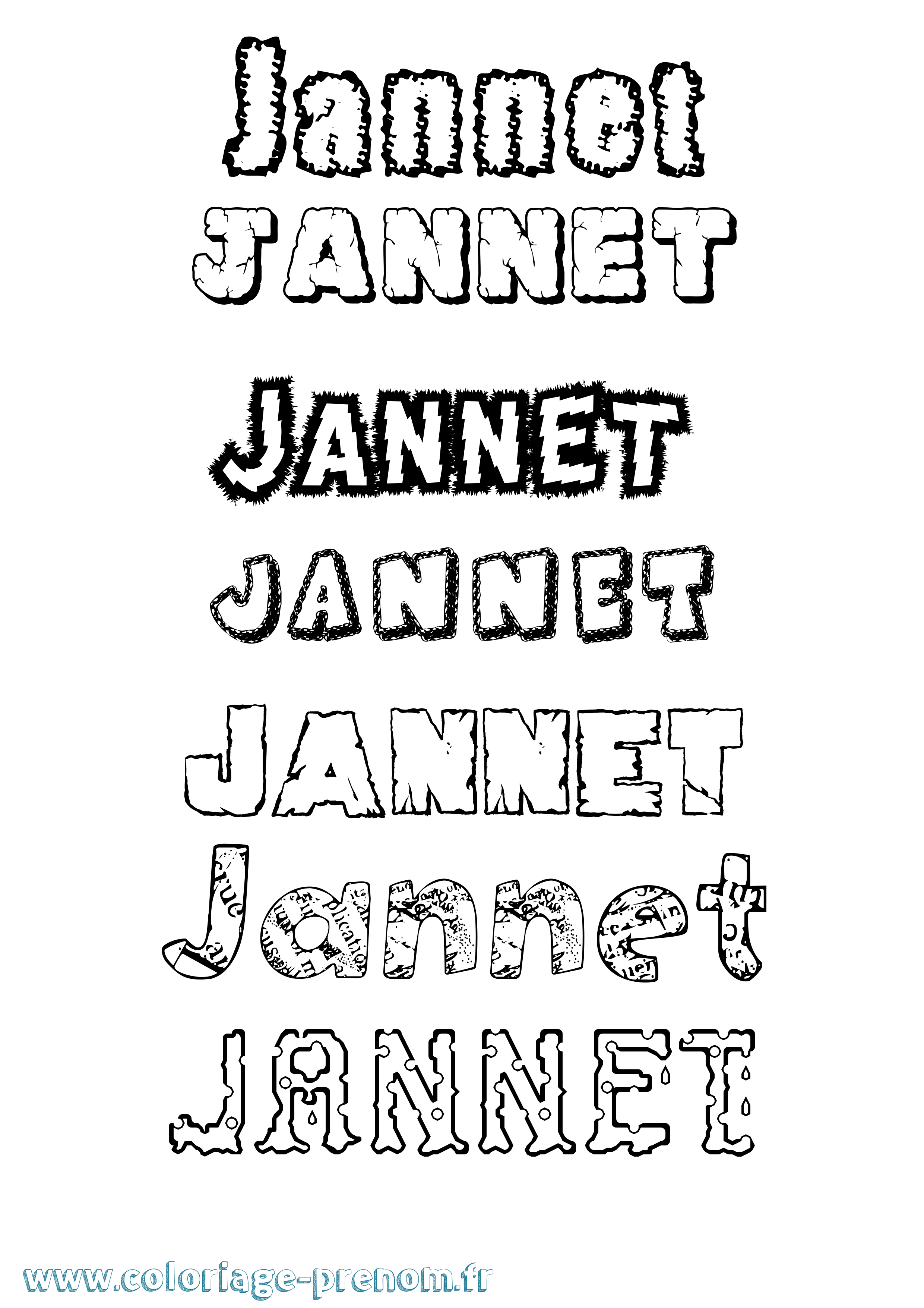 Coloriage Jannet Destructuré Coloriage prénom Jannet Destructuré