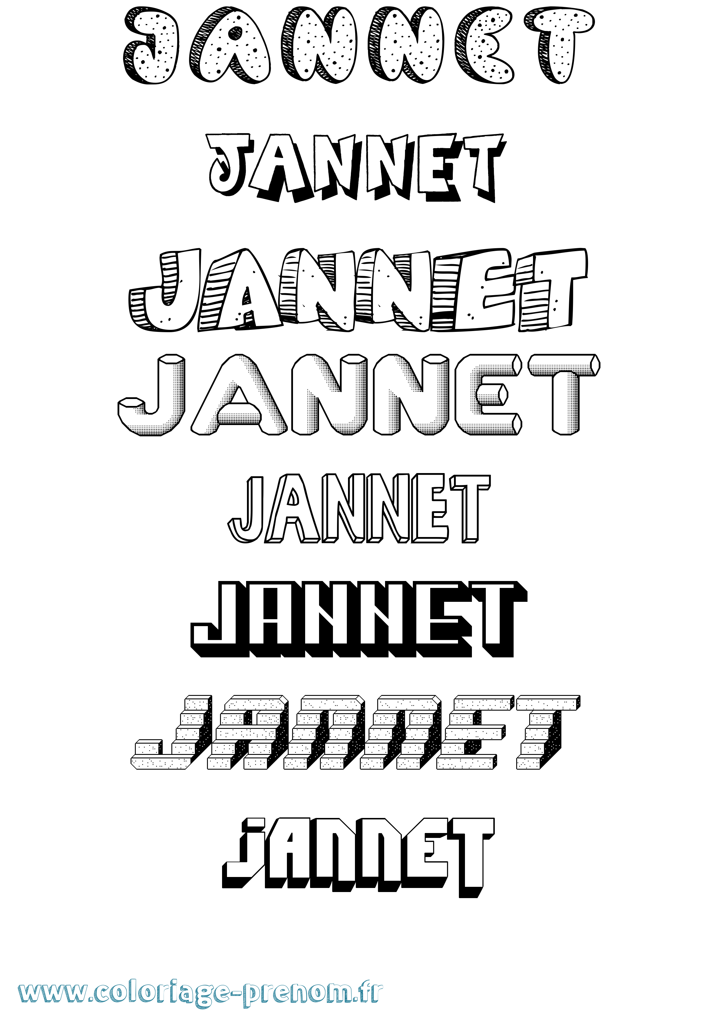 Coloriage Jannet Effet 3D Coloriage prénom Jannet Effet 3D