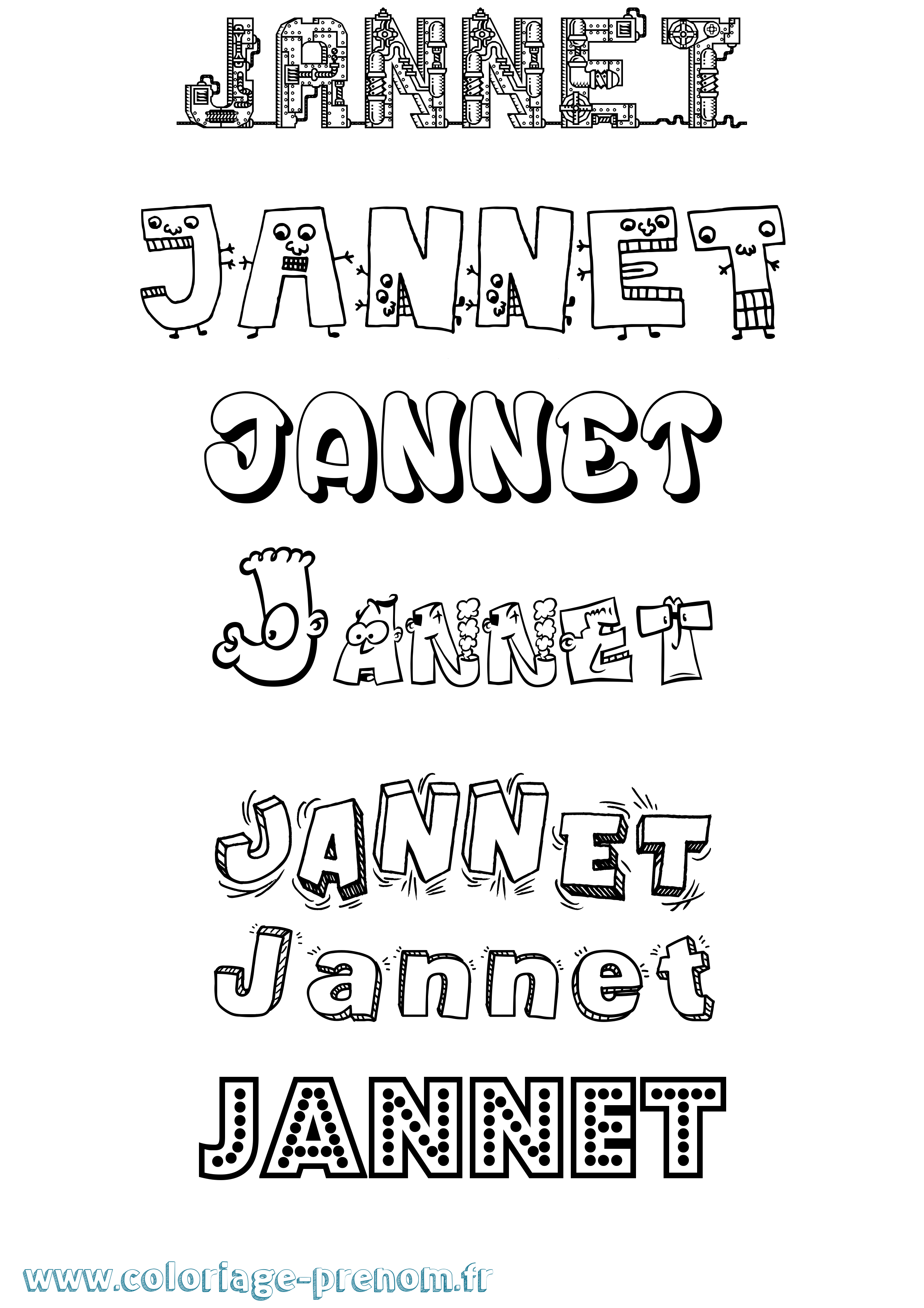 Coloriage Jannet Fun Coloriage prénom Jannet Fun