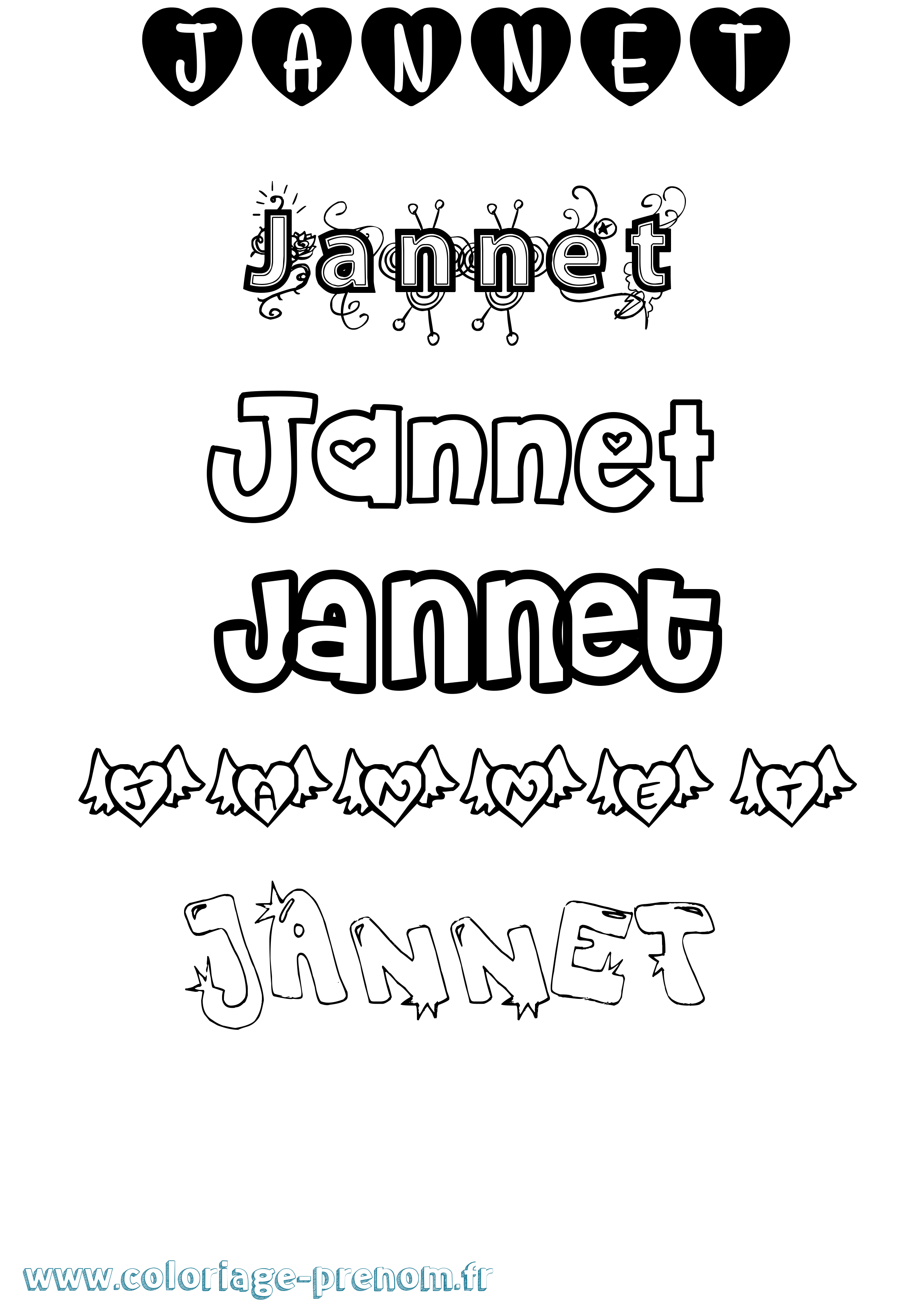 Coloriage Jannet Girly Coloriage prénom Jannet Girly