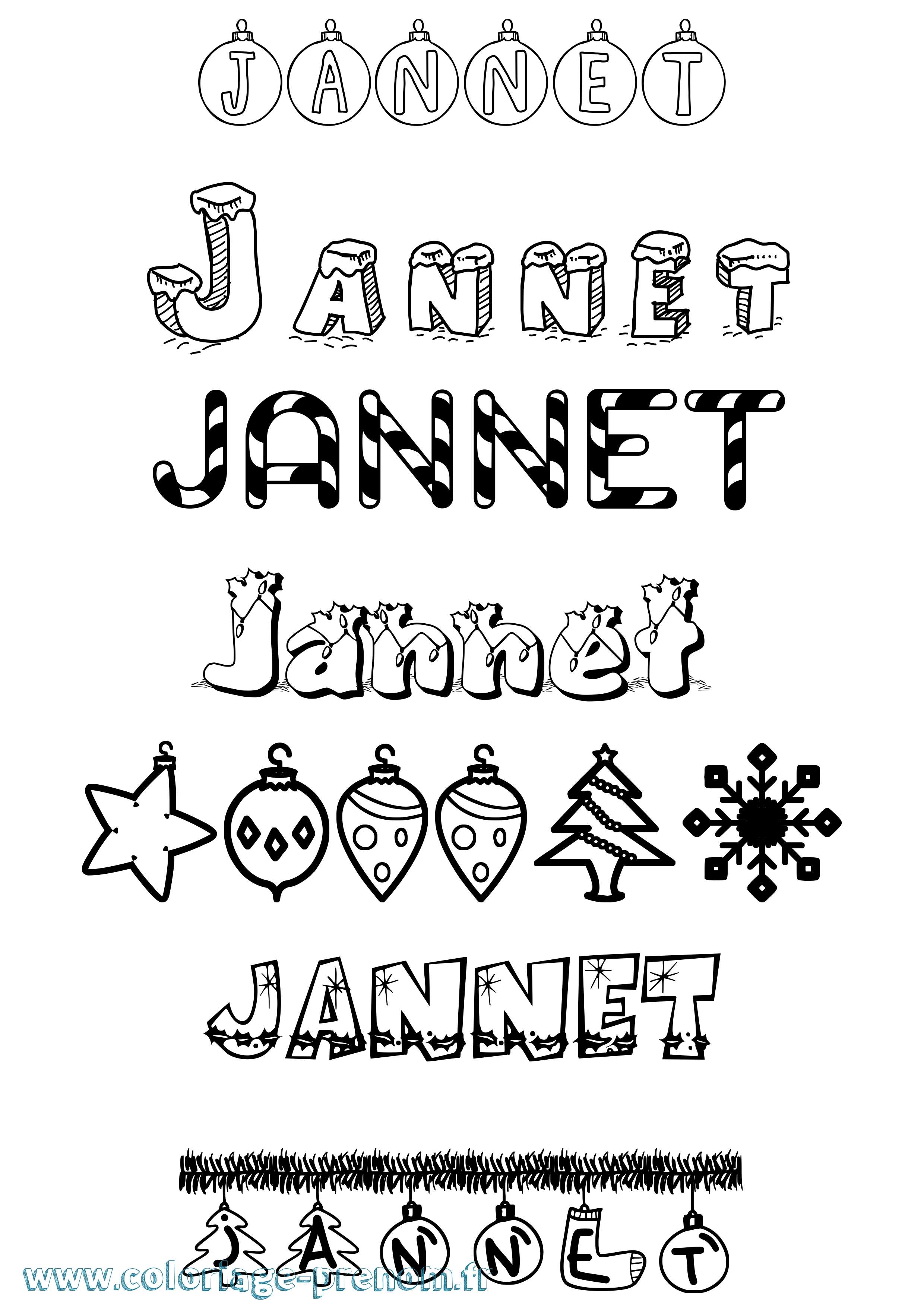 Coloriage Jannet Noël Coloriage prénom Jannet Noël