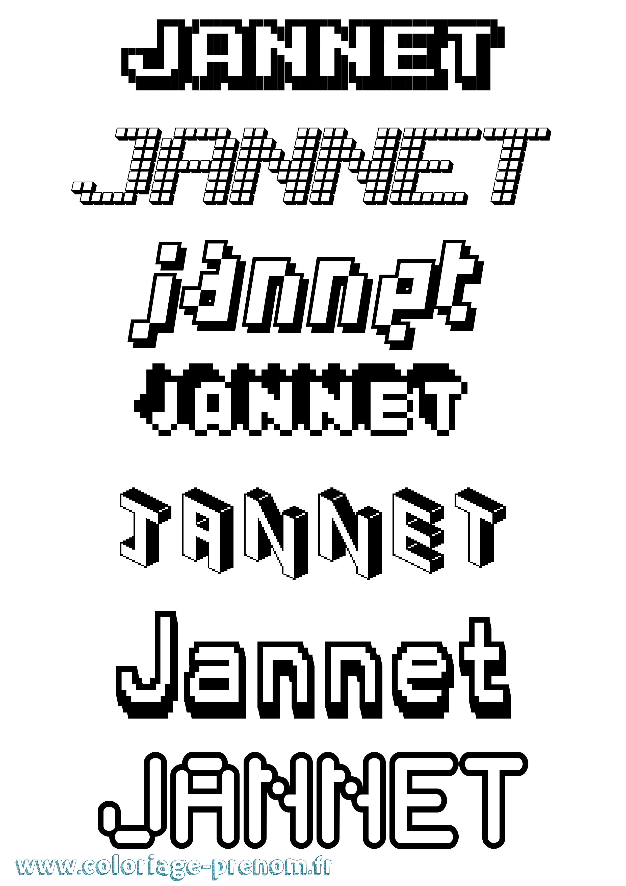 Coloriage Jannet Pixel Coloriage prénom Jannet Pixel