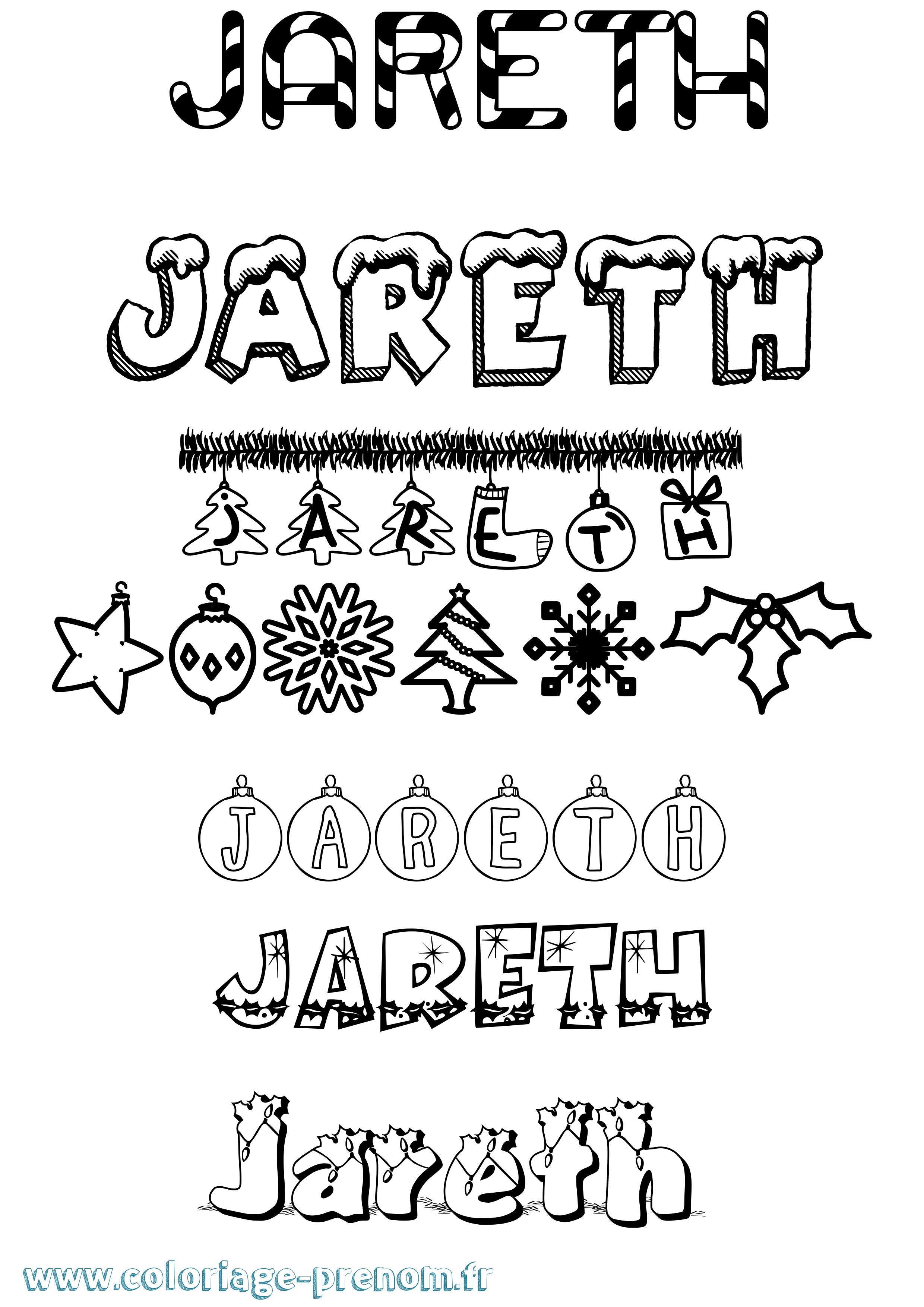 Coloriage Jareth Noël Coloriage prénom Jareth Noël