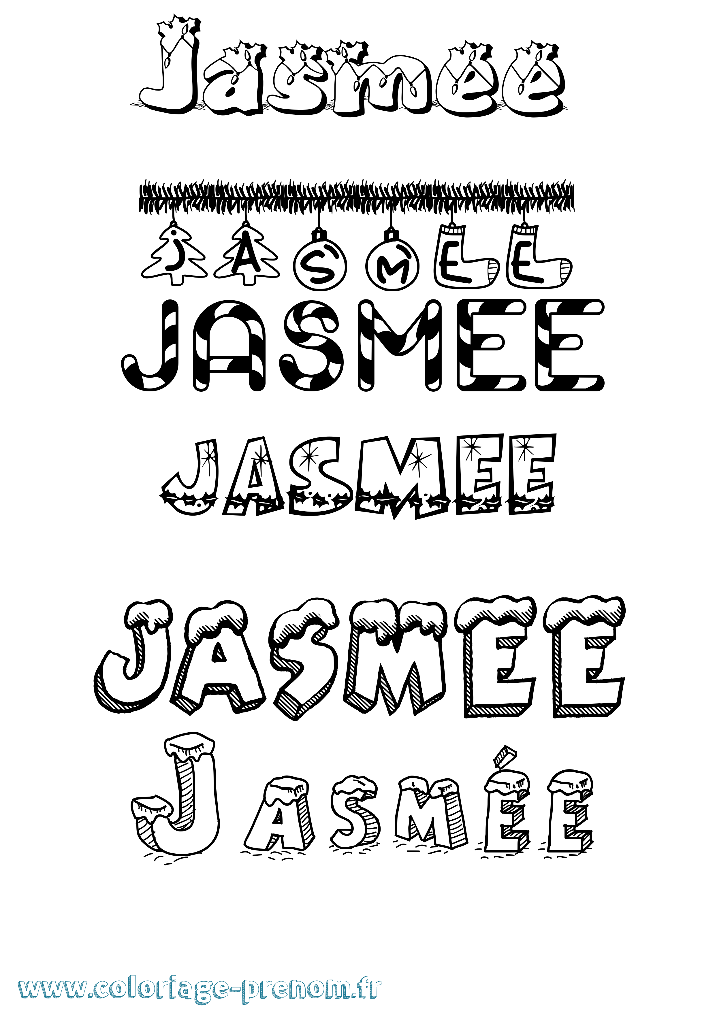 Coloriage Jasmée Noël Coloriage prénom Jasmée Noël
