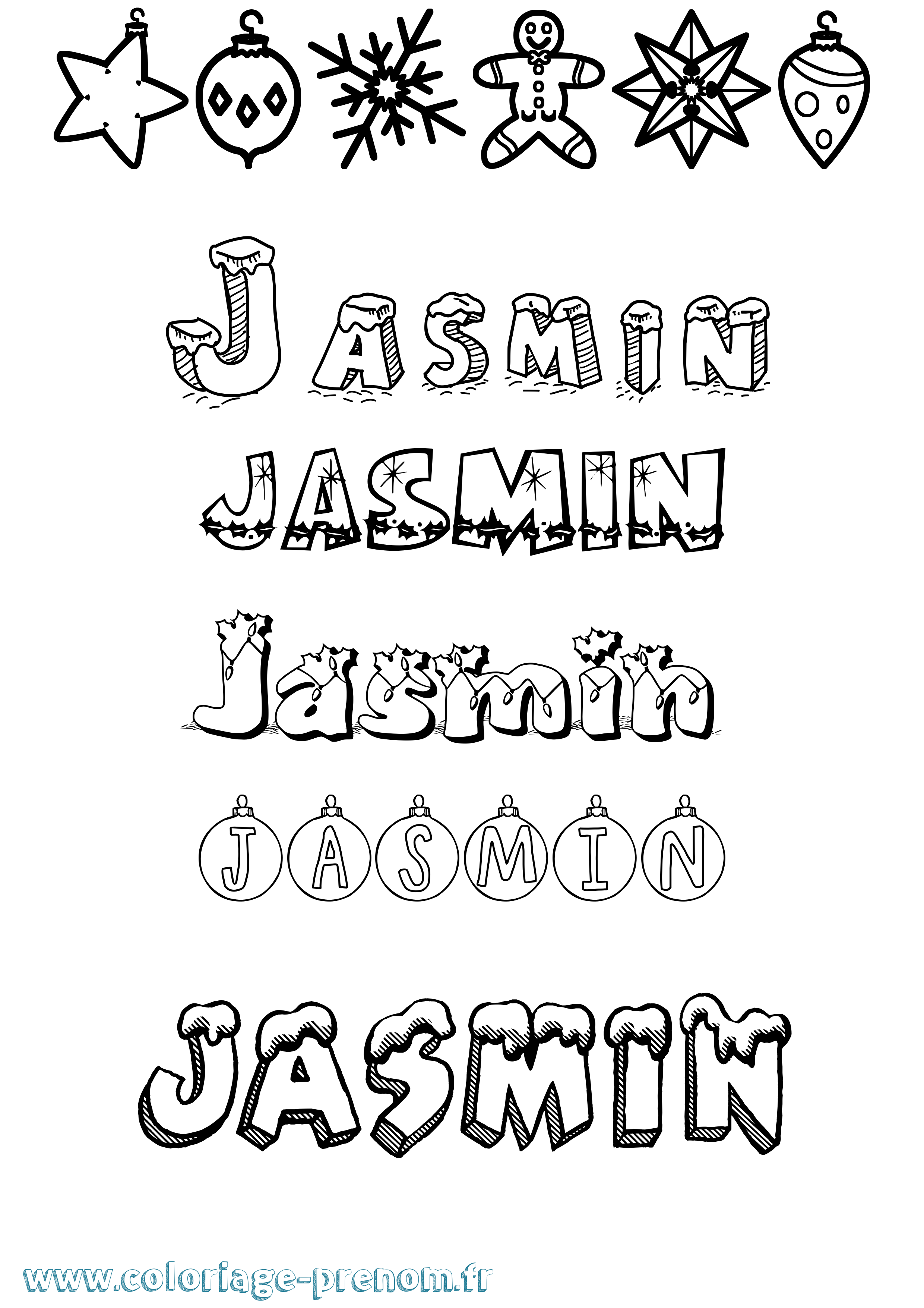Coloriage Jasmin Noël Coloriage prénom Jasmin Noël