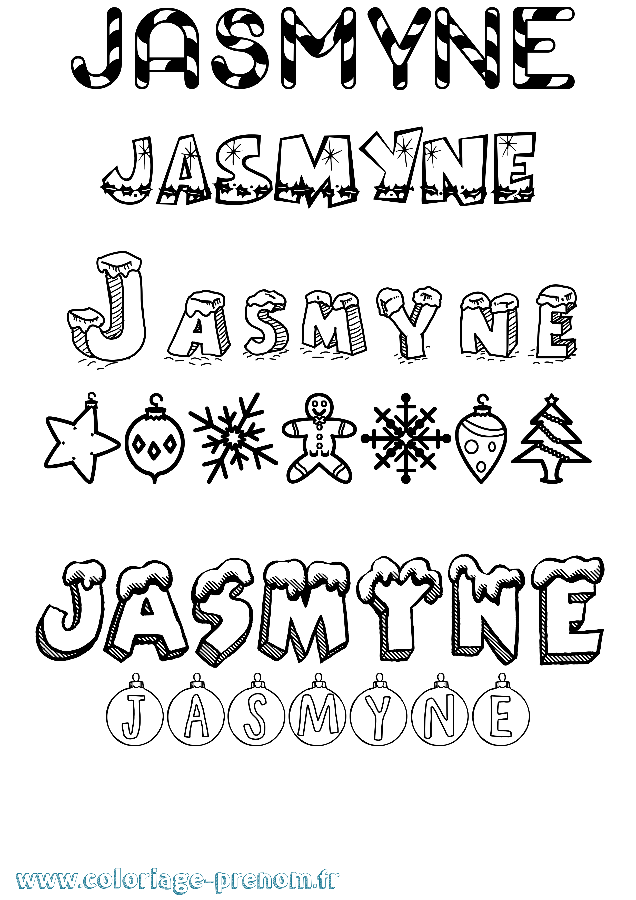 Coloriage Jasmyne Noël Coloriage prénom Jasmyne Noël
