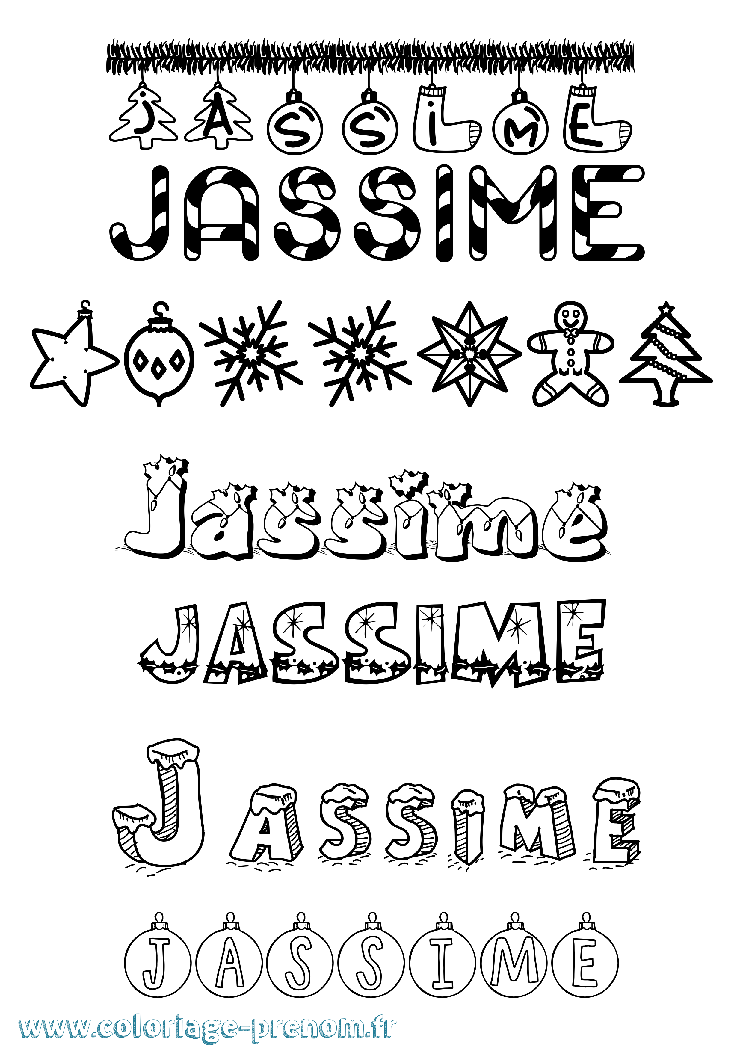 Coloriage Jassime Noël Coloriage prénom Jassime Noël