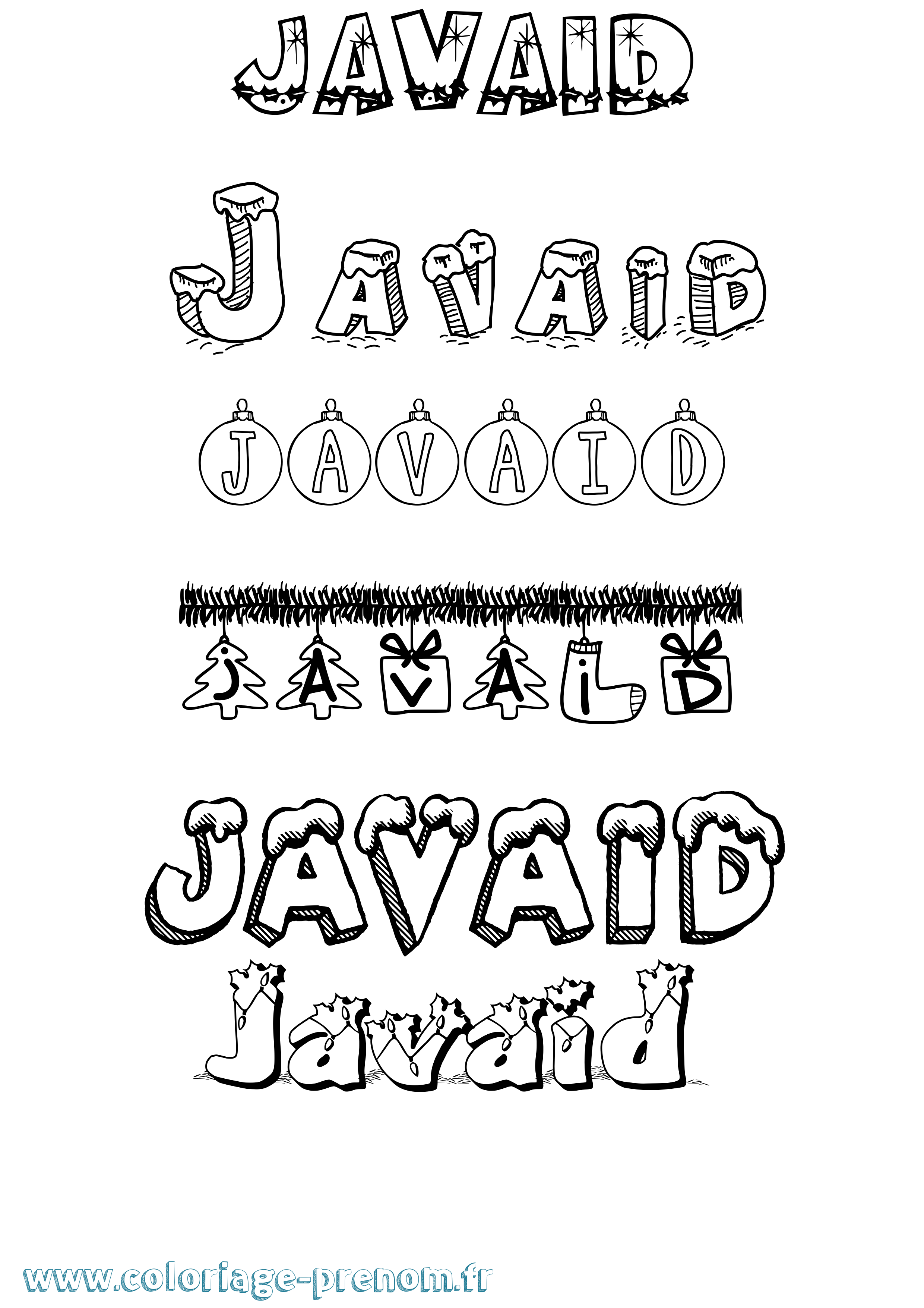 Coloriage Javaid Noël Coloriage prénom Javaid Noël