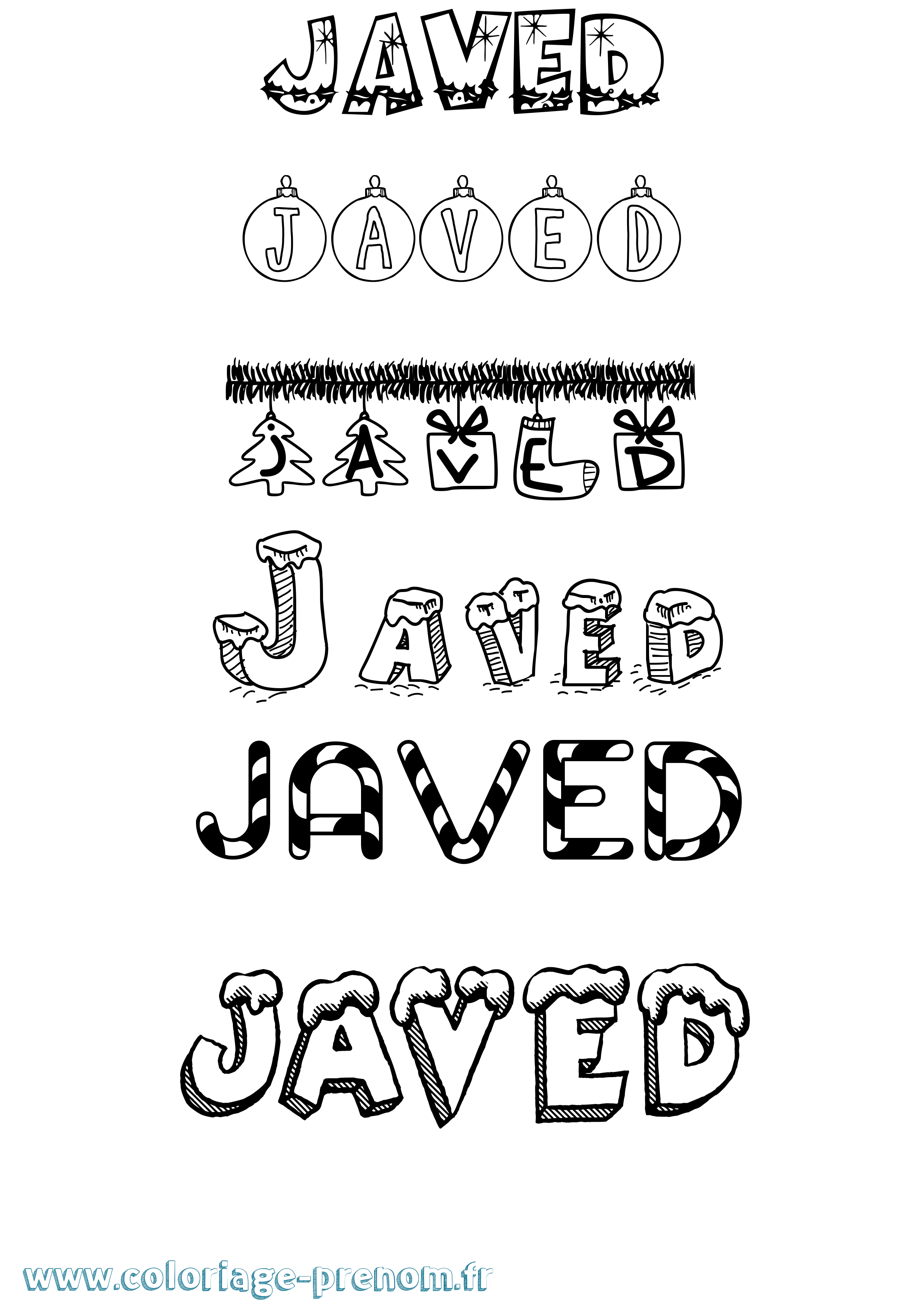 Coloriage Javed Noël Coloriage prénom Javed Noël