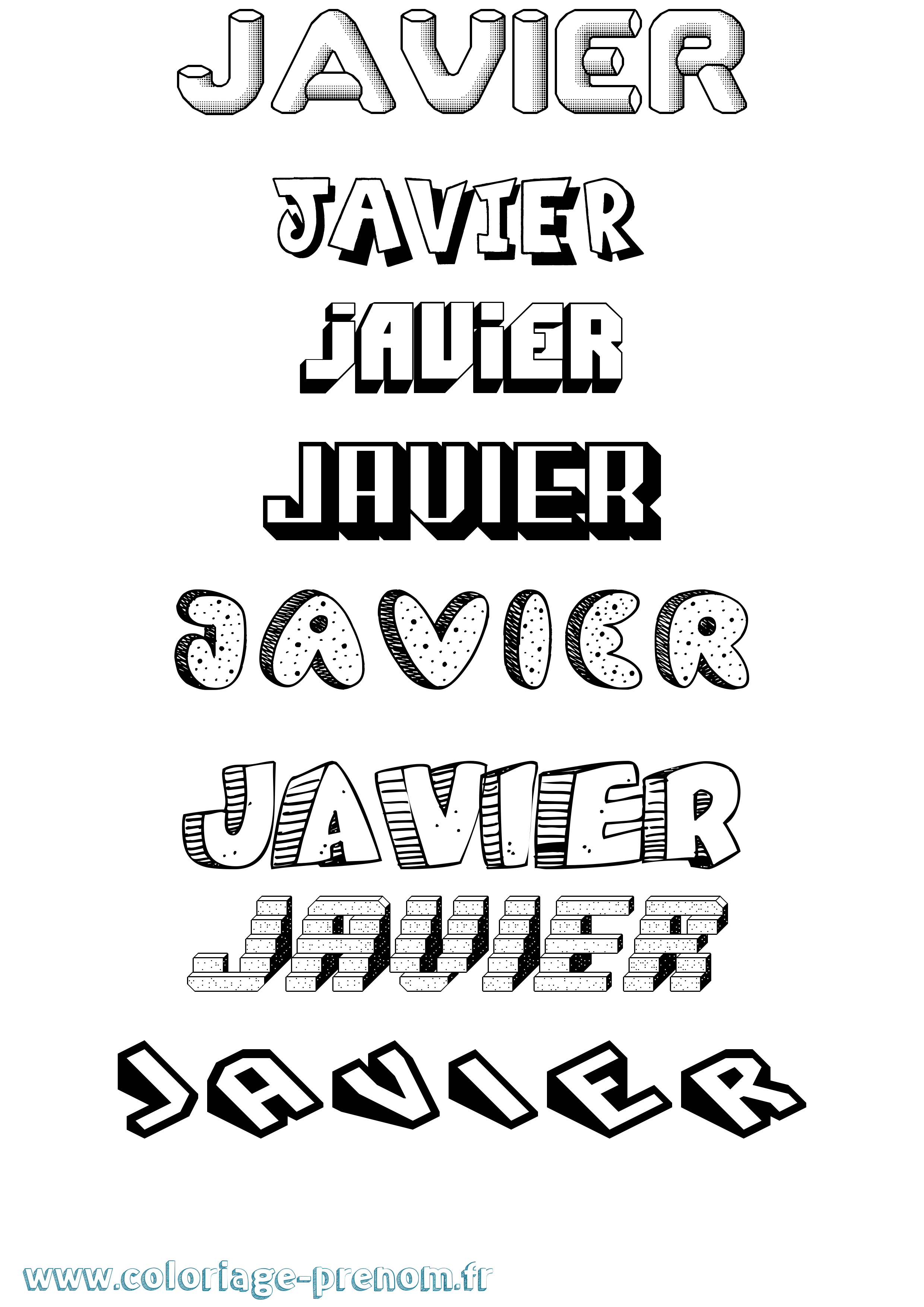 Coloriage Javier Effet 3D Coloriage prénom Javier Effet 3D