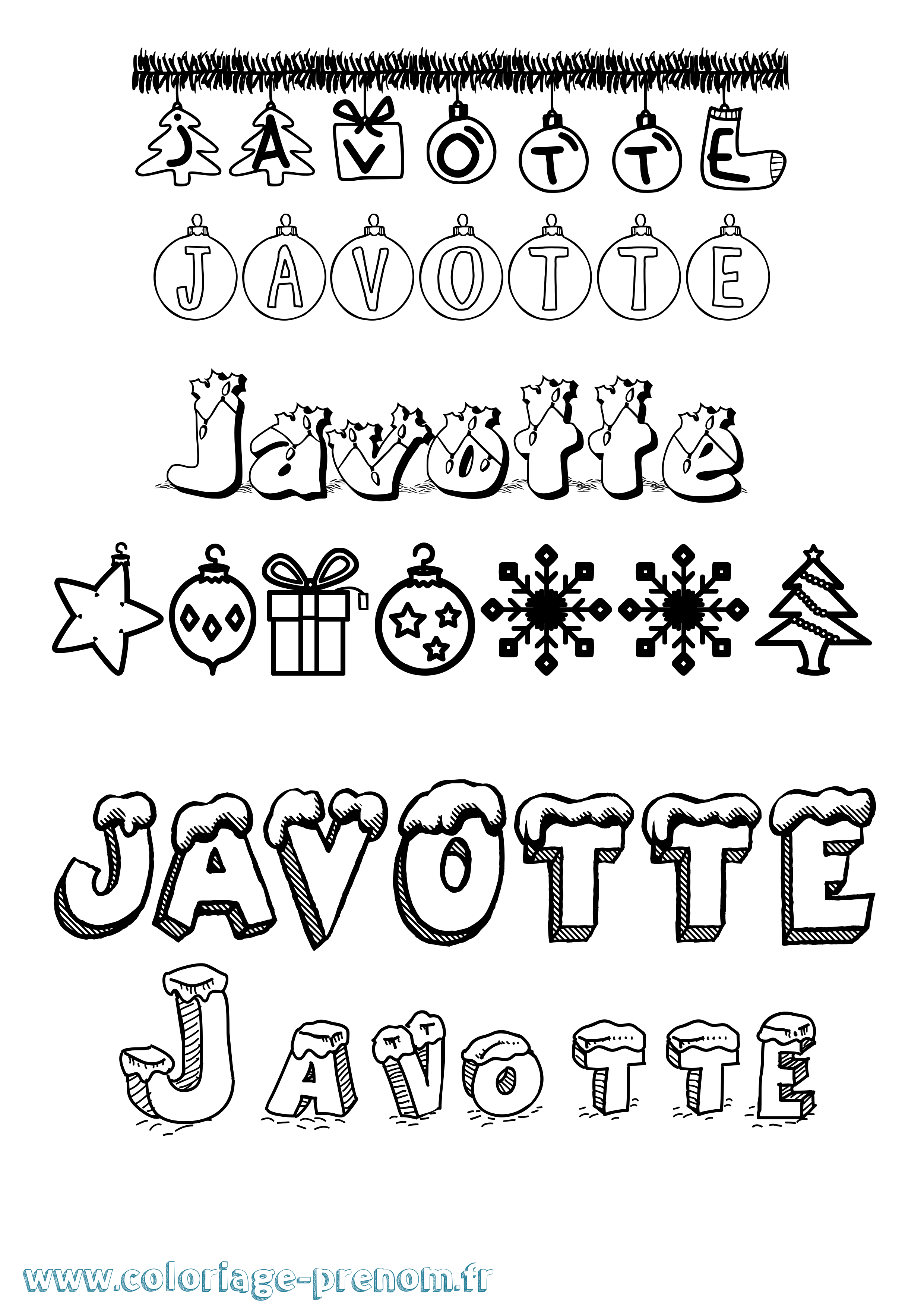 Coloriage Javotte Noël Coloriage prénom Javotte Noël