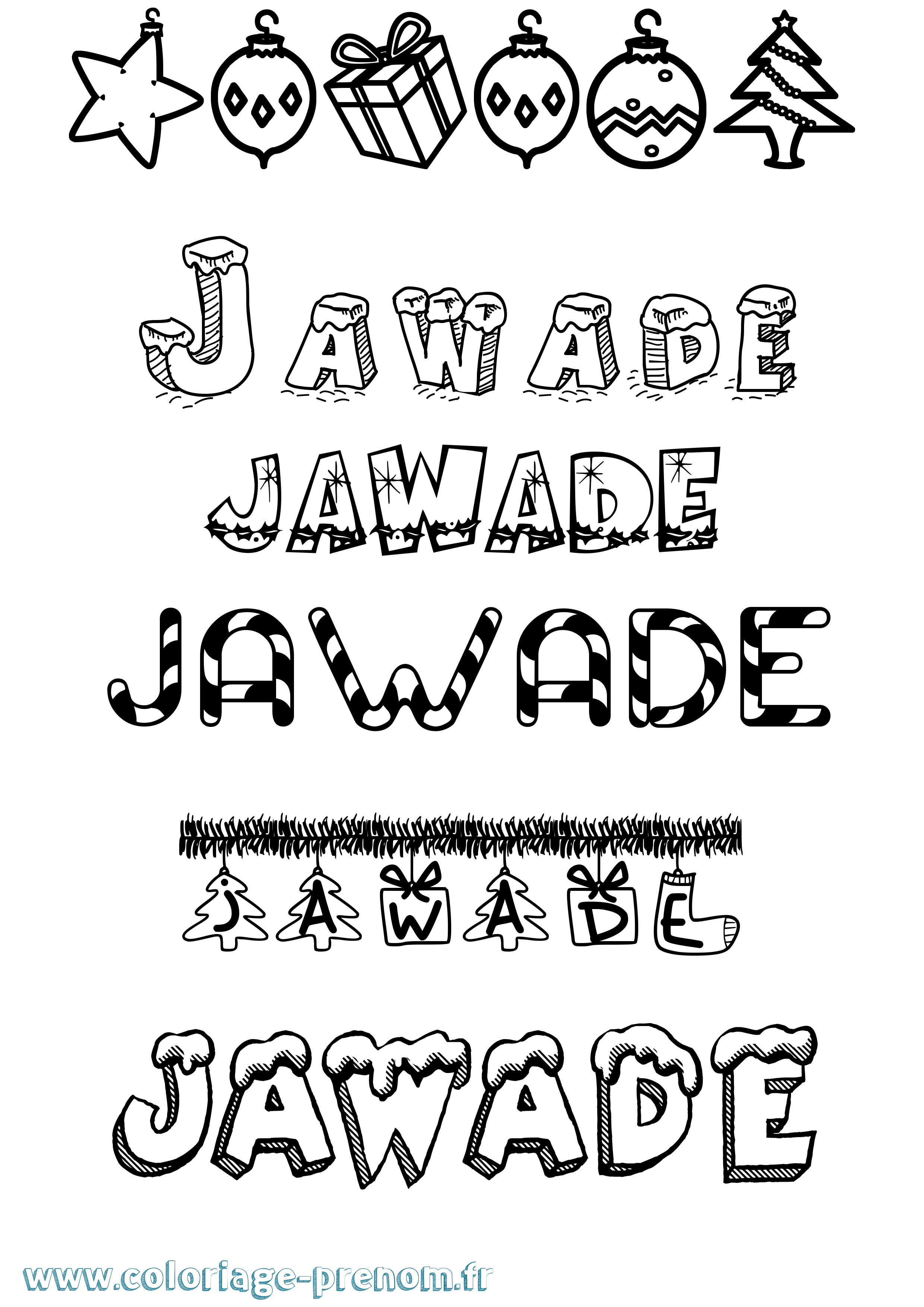 Coloriage Jawade Noël Coloriage prénom Jawade Noël
