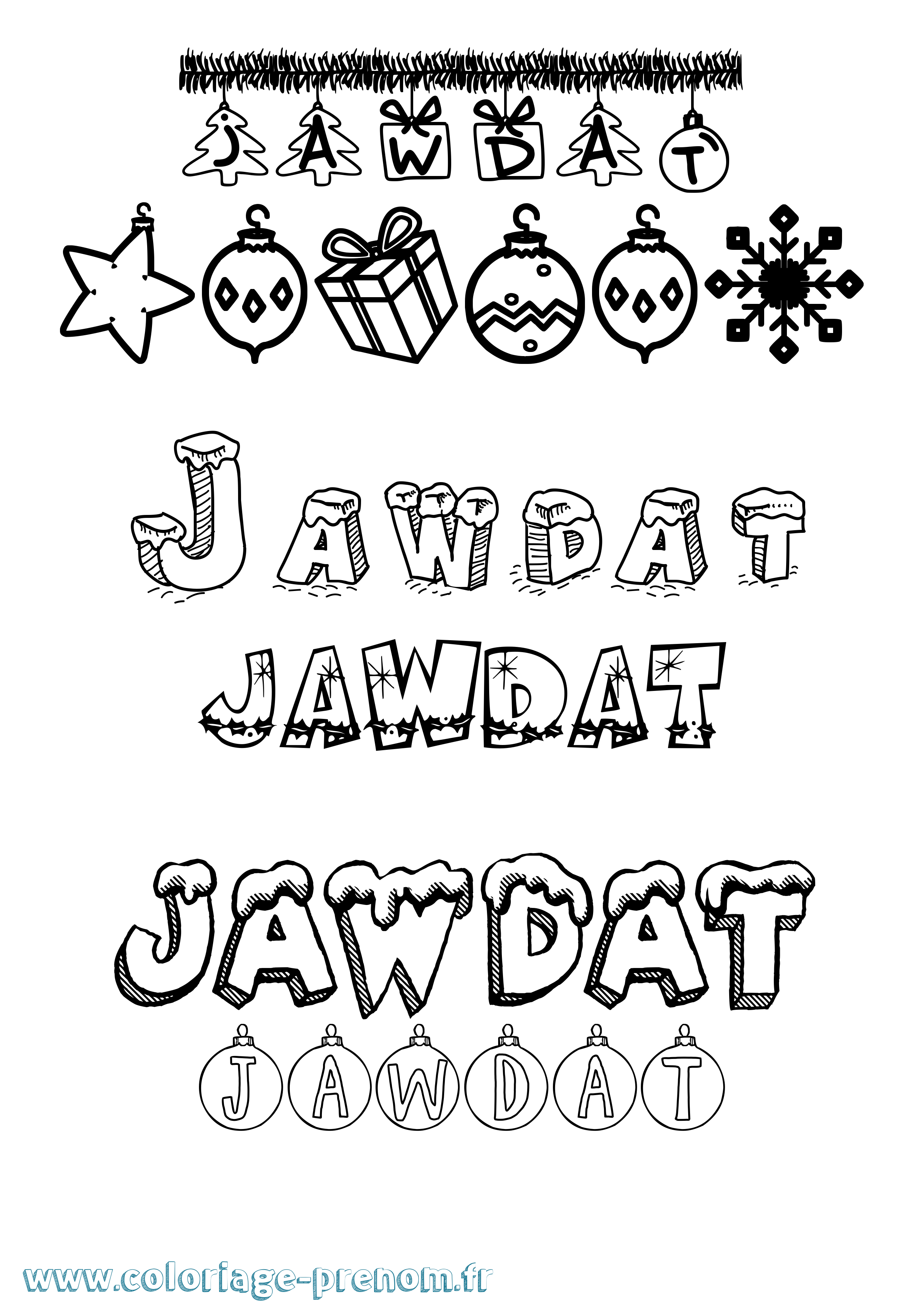 Coloriage Jawdat Noël Coloriage prénom Jawdat Noël