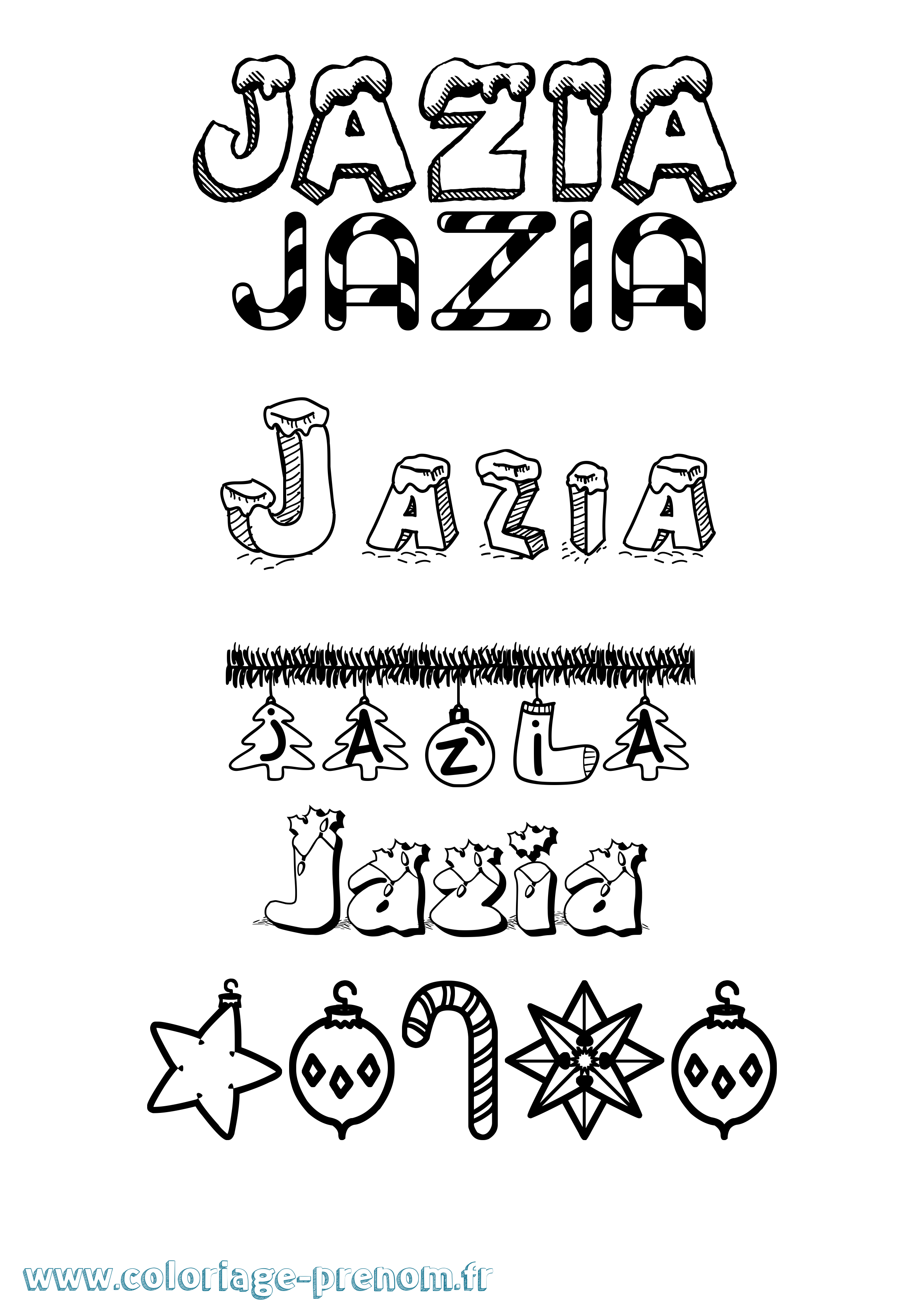 Coloriage Jazia Noël Coloriage prénom Jazia Noël
