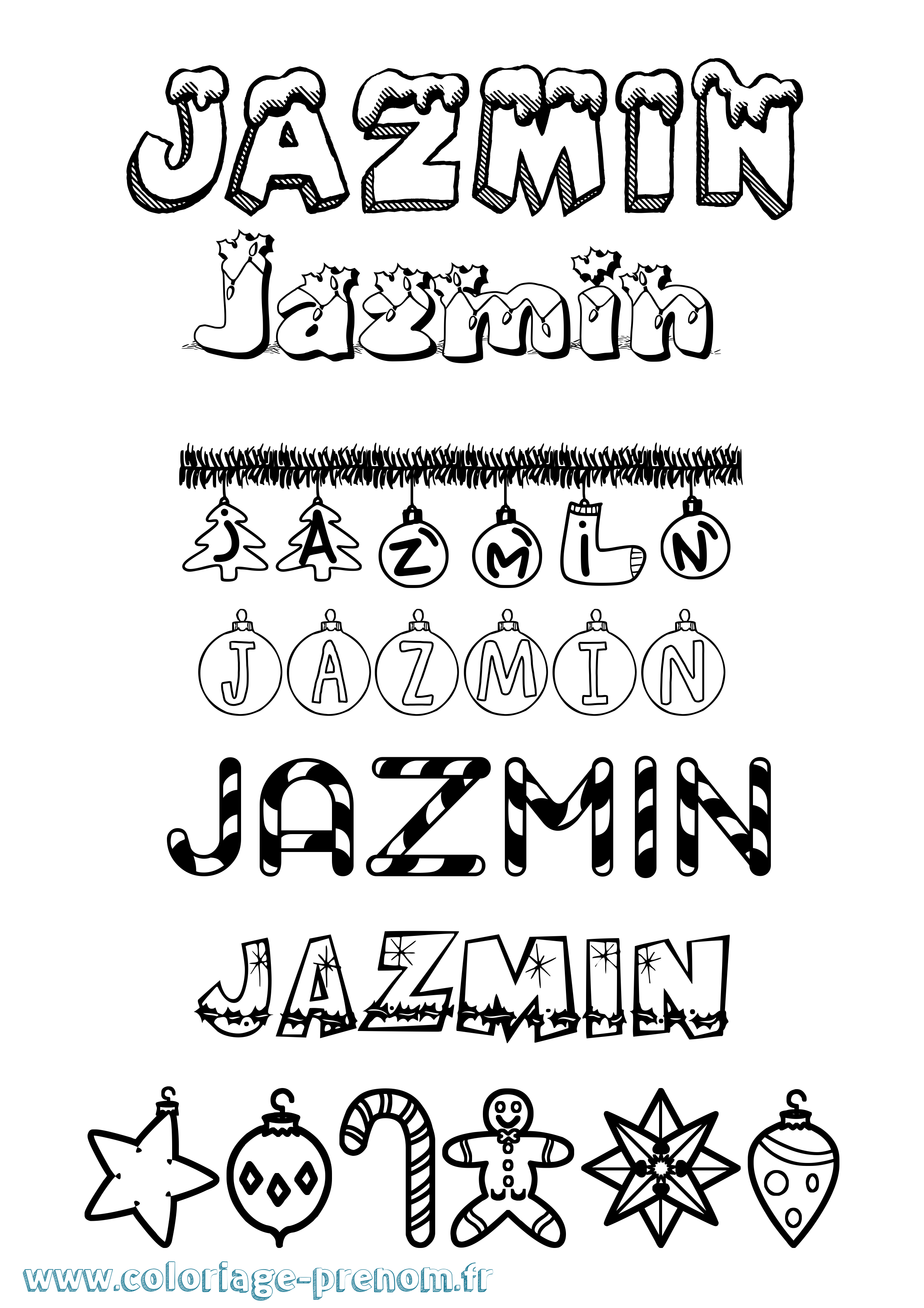 Coloriage Jazmin Noël Coloriage prénom Jazmin Noël