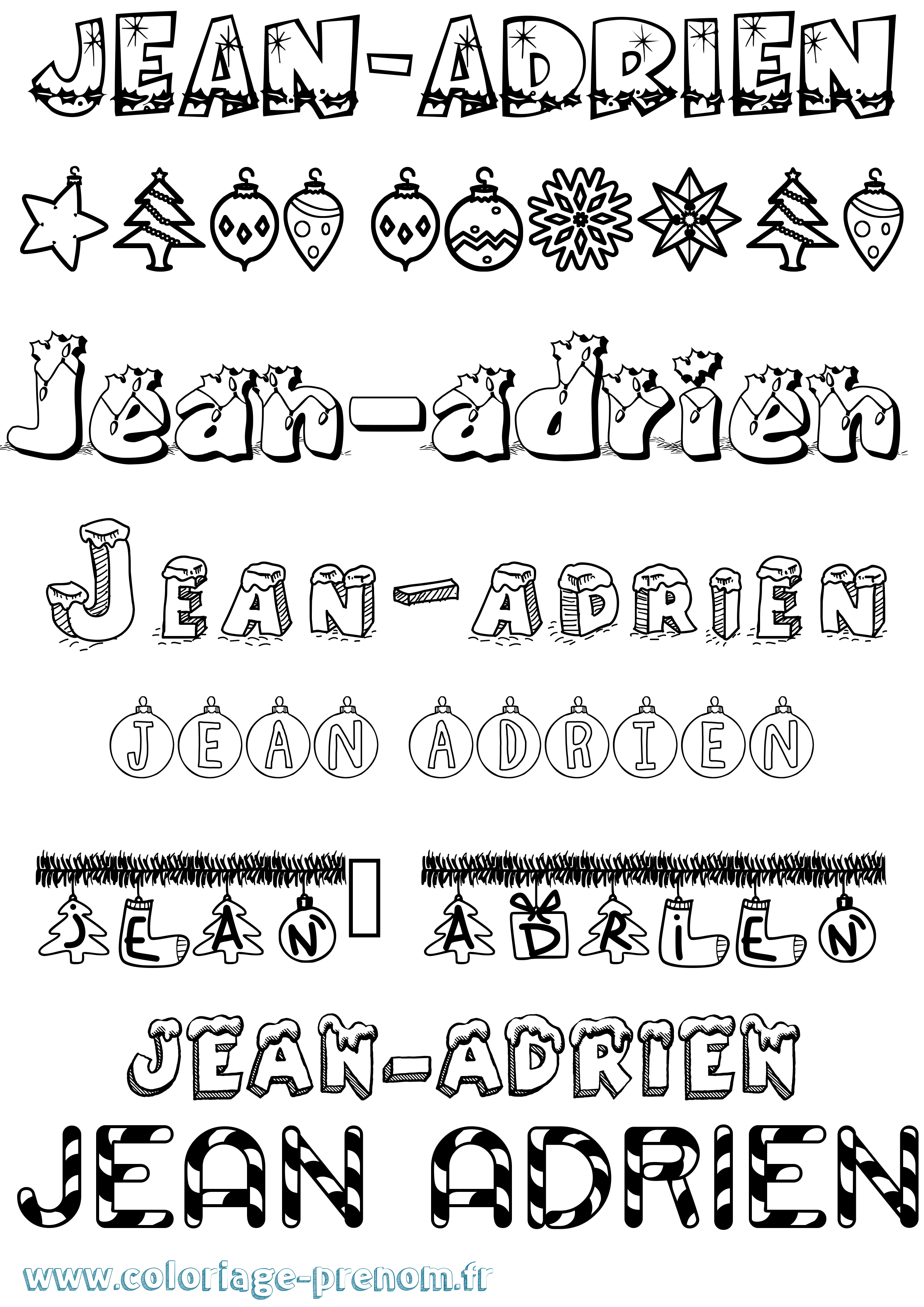 Coloriage Jean-Adrien Noël Coloriage prénom Jean-Adrien Noël