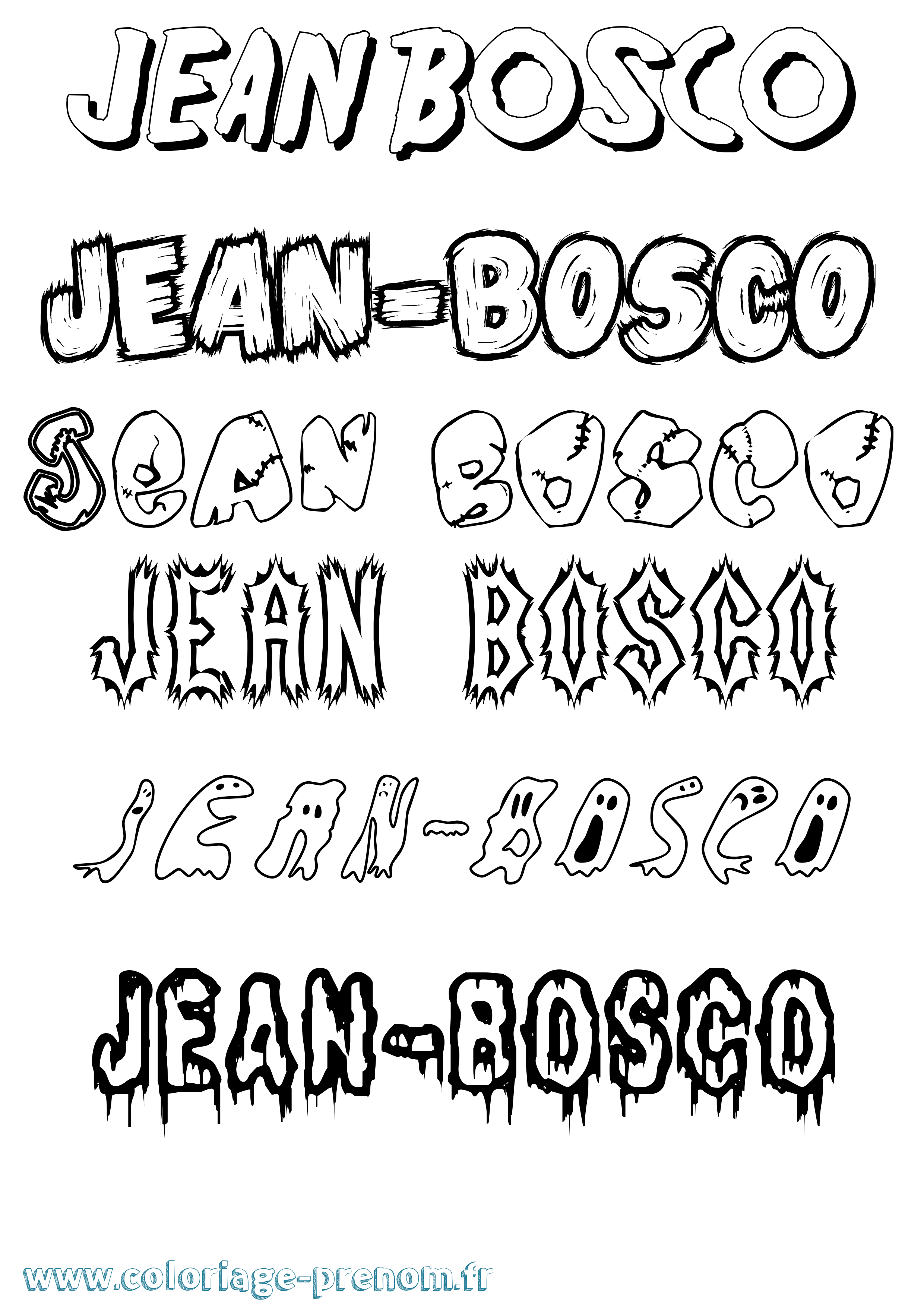 Coloriage Jean-Bosco Frisson Coloriage prénom Jean-Bosco Frisson