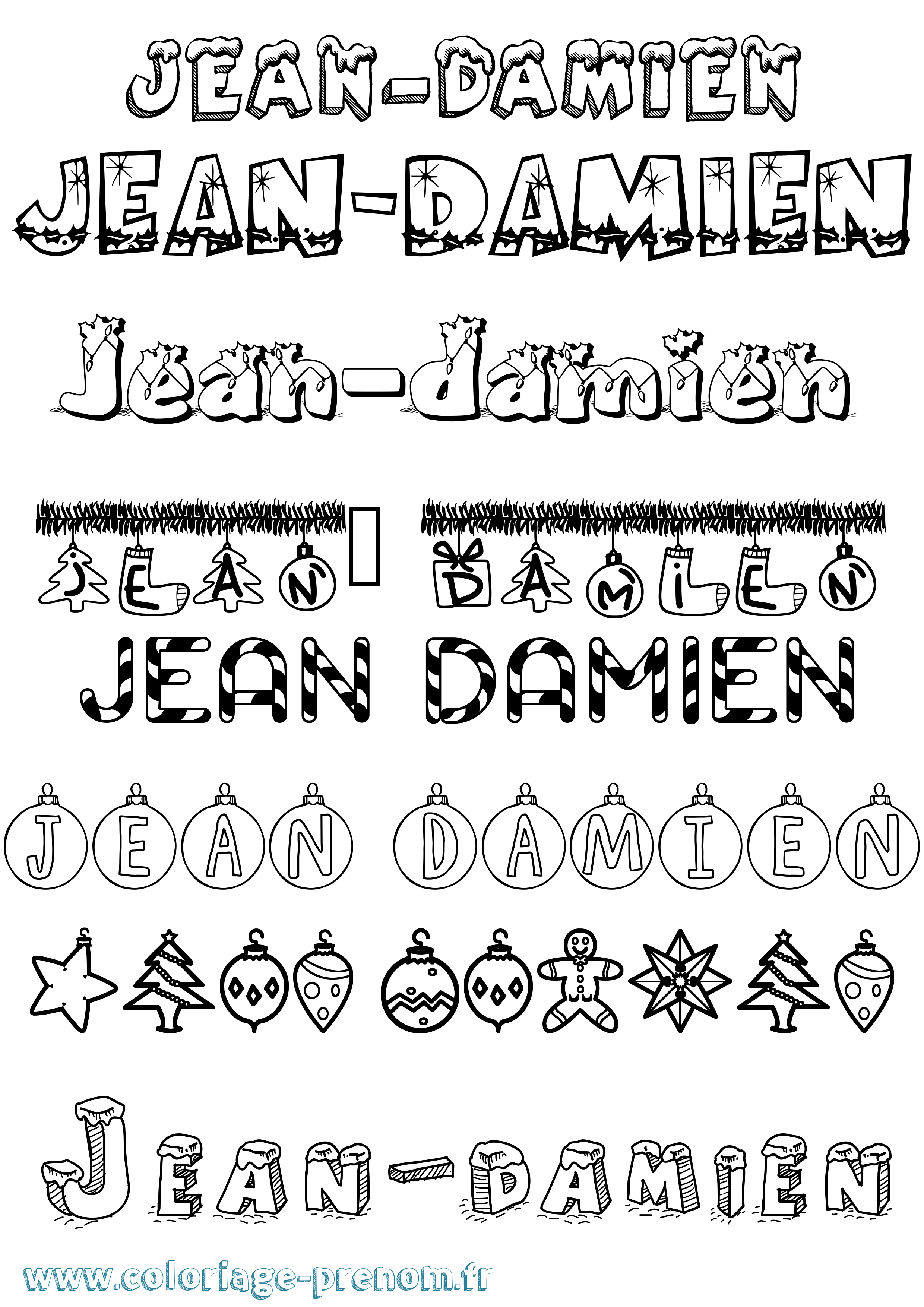 Coloriage Jean-Damien Noël Coloriage prénom Jean-Damien Noël