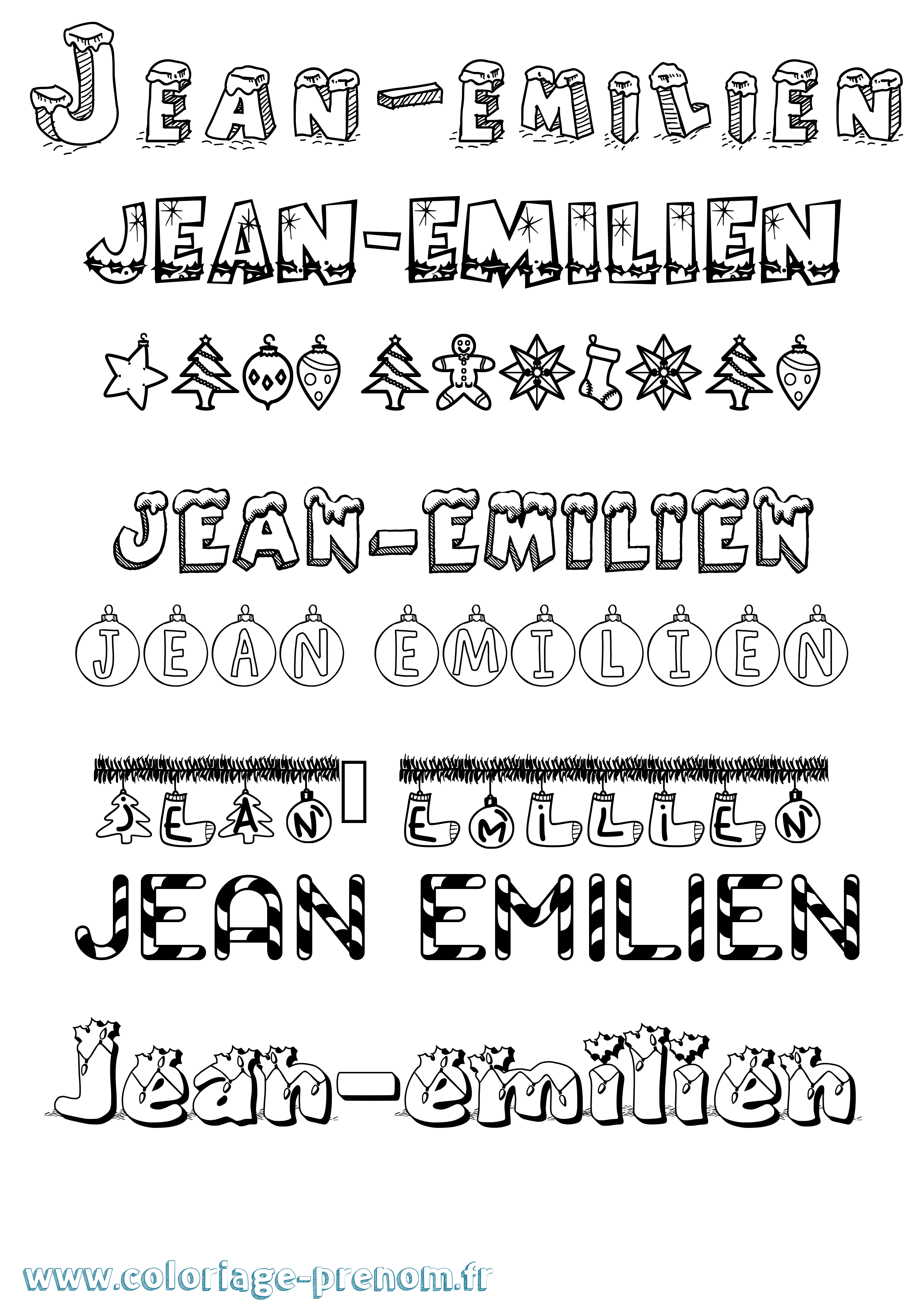 Coloriage Jean-Emilien Noël Coloriage prénom Jean-Emilien Noël