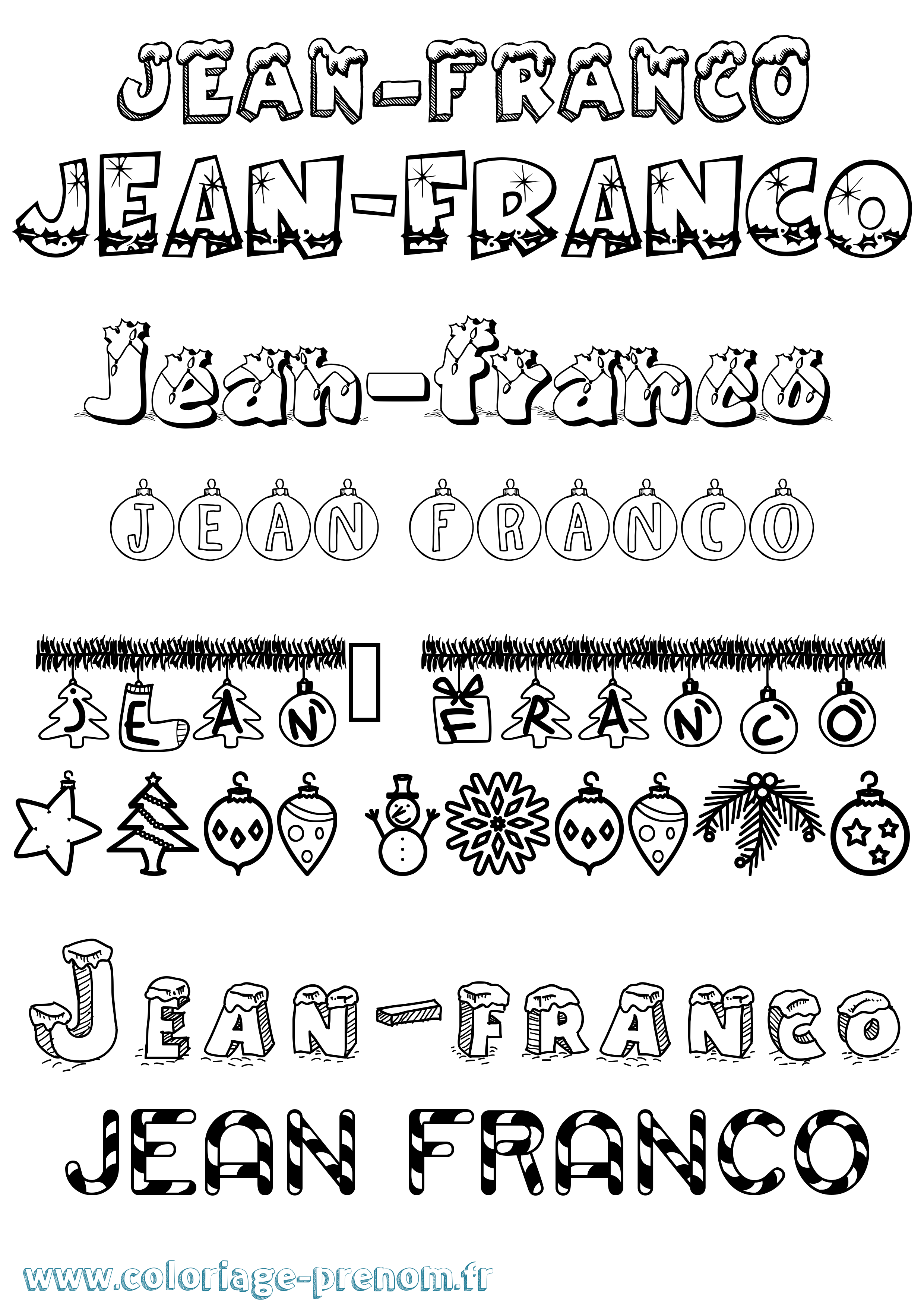 Coloriage Jean-Franco Noël Coloriage prénom Jean-Franco Noël
